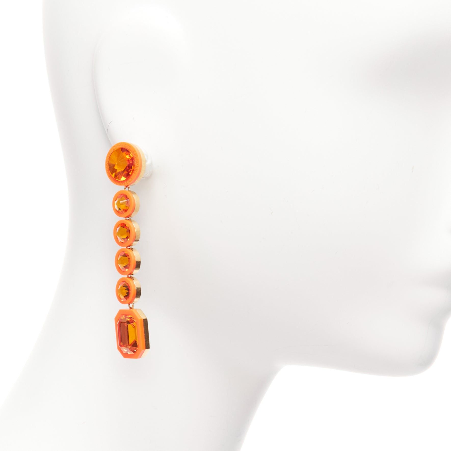 Off-White OFF WHITE neon orange gold logo jewel rhinestone drop pin earrings pair Size ONE SIZE - 1 Thumbnail