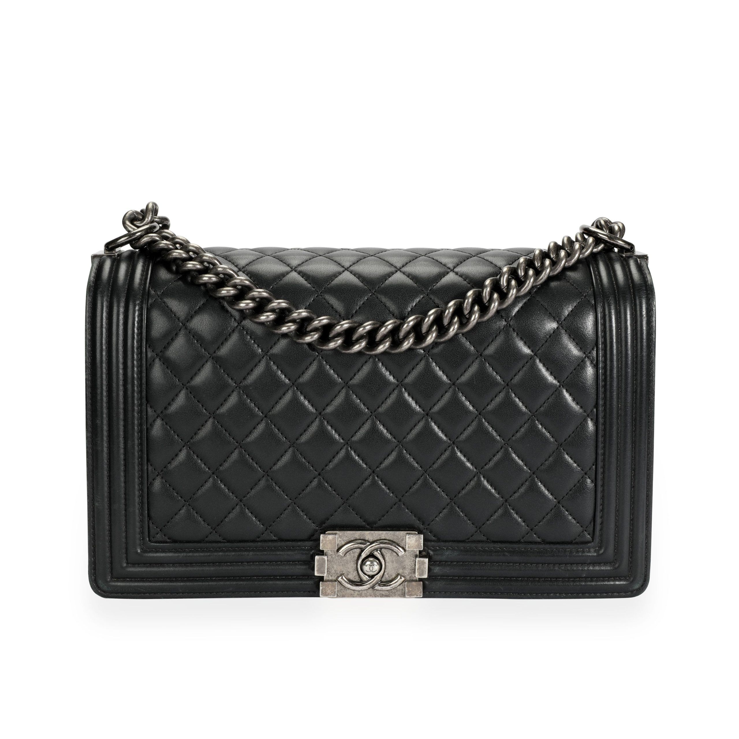 image of Chanel Black Lambskin Quilted Large Boy Bag, Women's