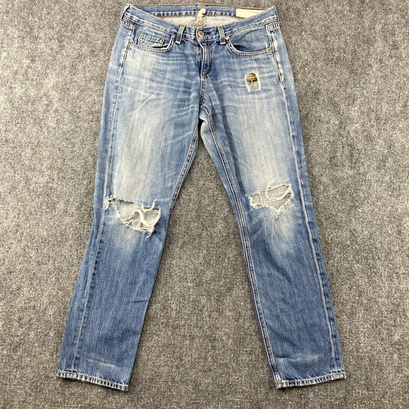 Rag & Bone Rag & Bone Boyfriend Jeans Womens 25 Blue Distressed Denim Regular Rise 5-Pocket Modern Classic Jeans Womens Size 42" / US 20 - 2 Thumbnail