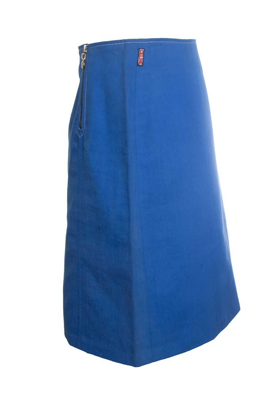 Celine Celine, blue cotton midi skirt with golden zippers Size 32" / US 10 / IT 46 - 3 Thumbnail