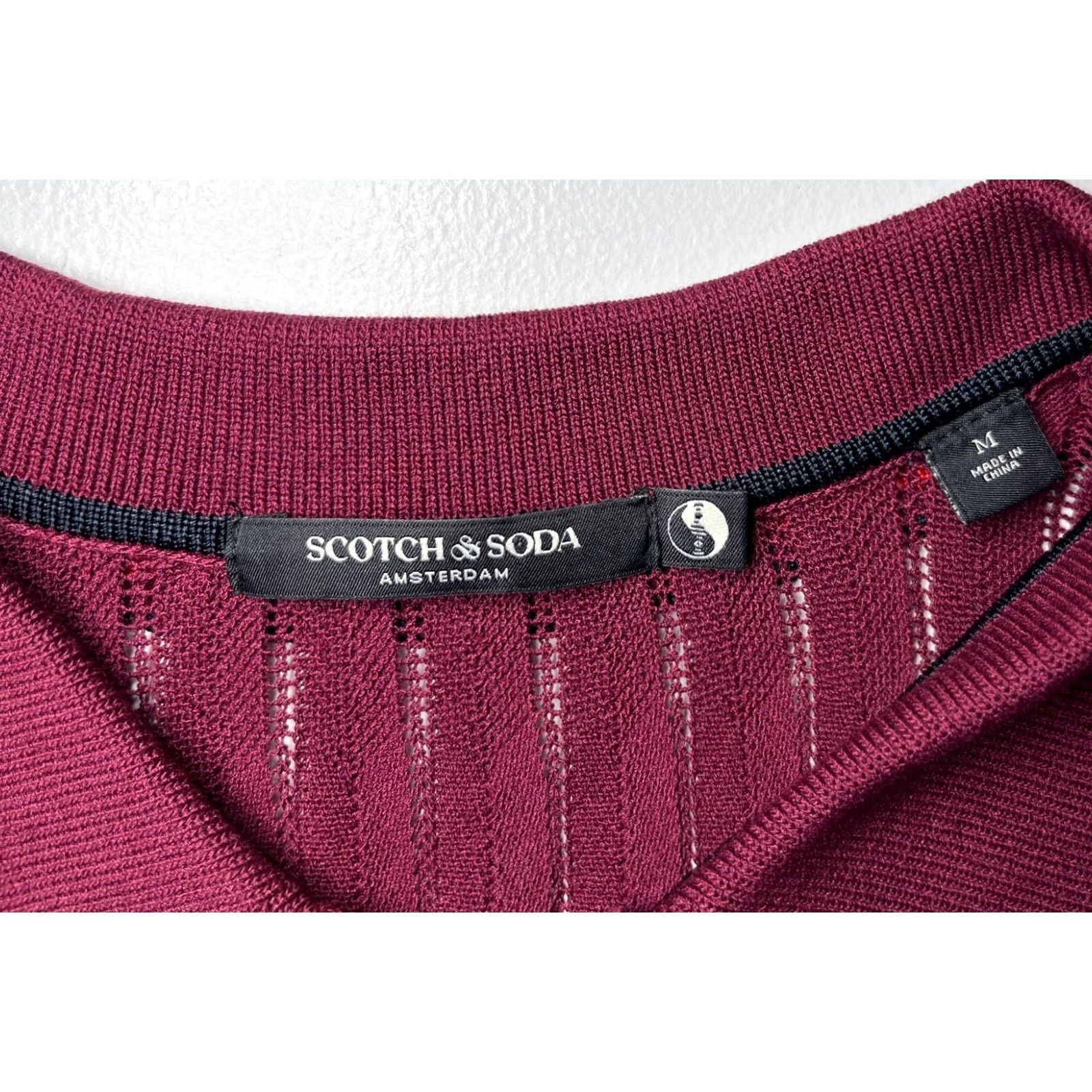 Scotch & Soda Scotch & Soda Women's Polo Shirt Wool Cable Knit Short Sleeve Pullover with Spread Collar Wine M Size M / US 6-8 / IT 42-44 - 5 Thumbnail