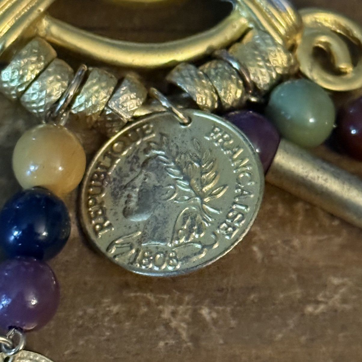 Vintage Vintage gold tone swirly brooch w/dangling beads and coins Size ONE SIZE - 5 Thumbnail