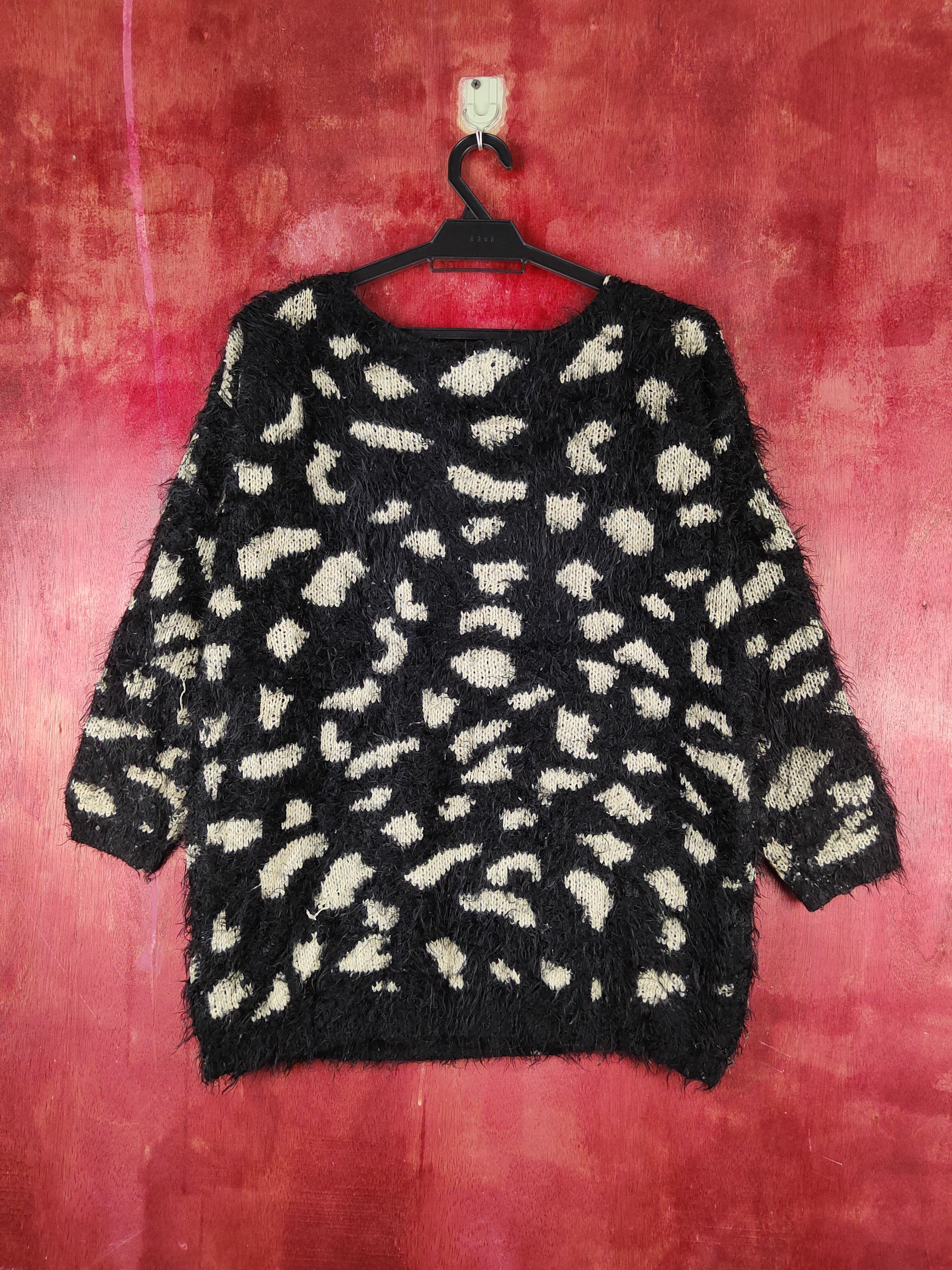Homespun Knitwear Anryanry Black Cream Shag Shaggy Fur Mohair Knitwear #S2164 Size M / US 6-8 / IT 42-44 - 7 Thumbnail