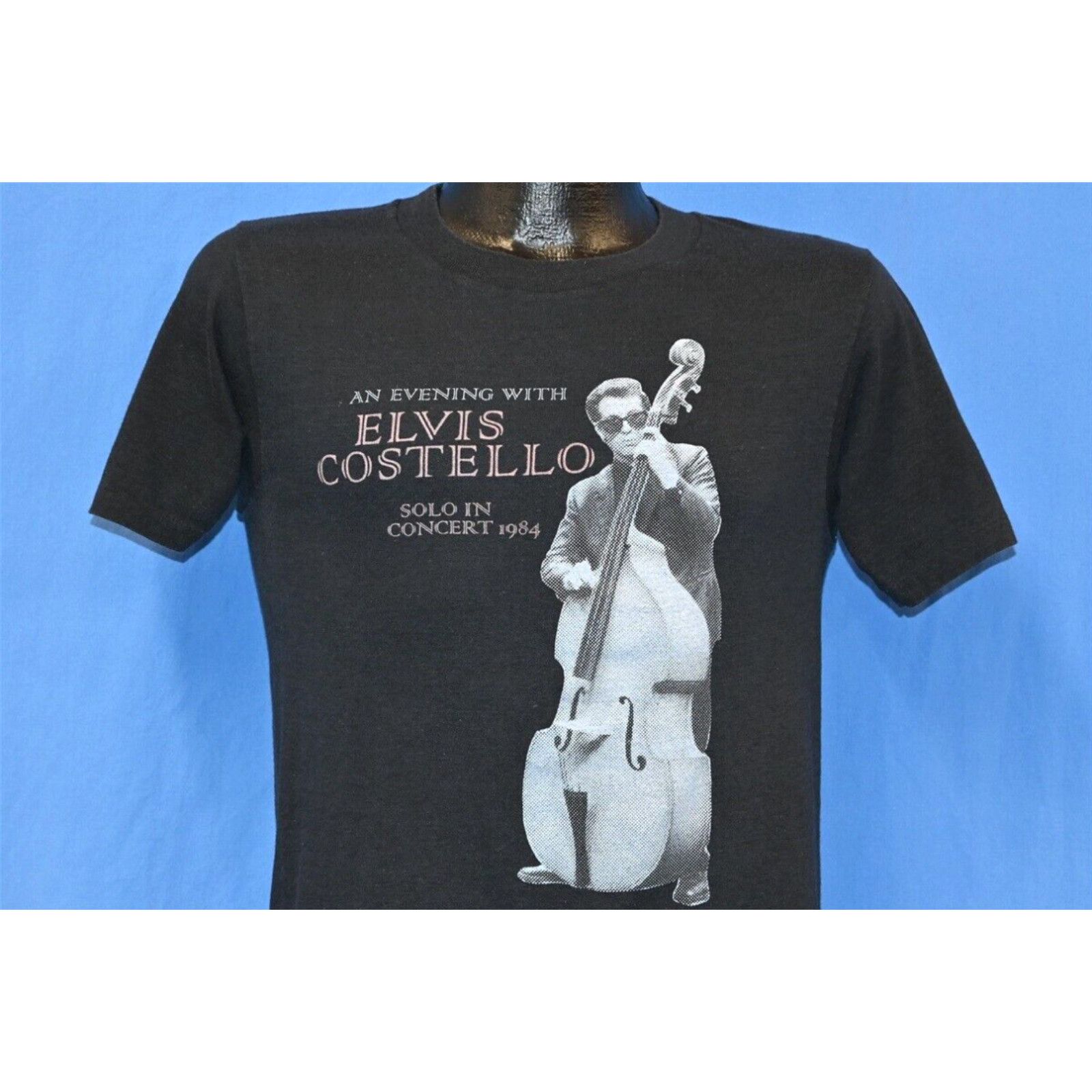 Image of Vintage VTG 80's Elvis Costello Solo Concert 1984 New Wave Rock Tour 2 Sided T-Shirt S in White (Si