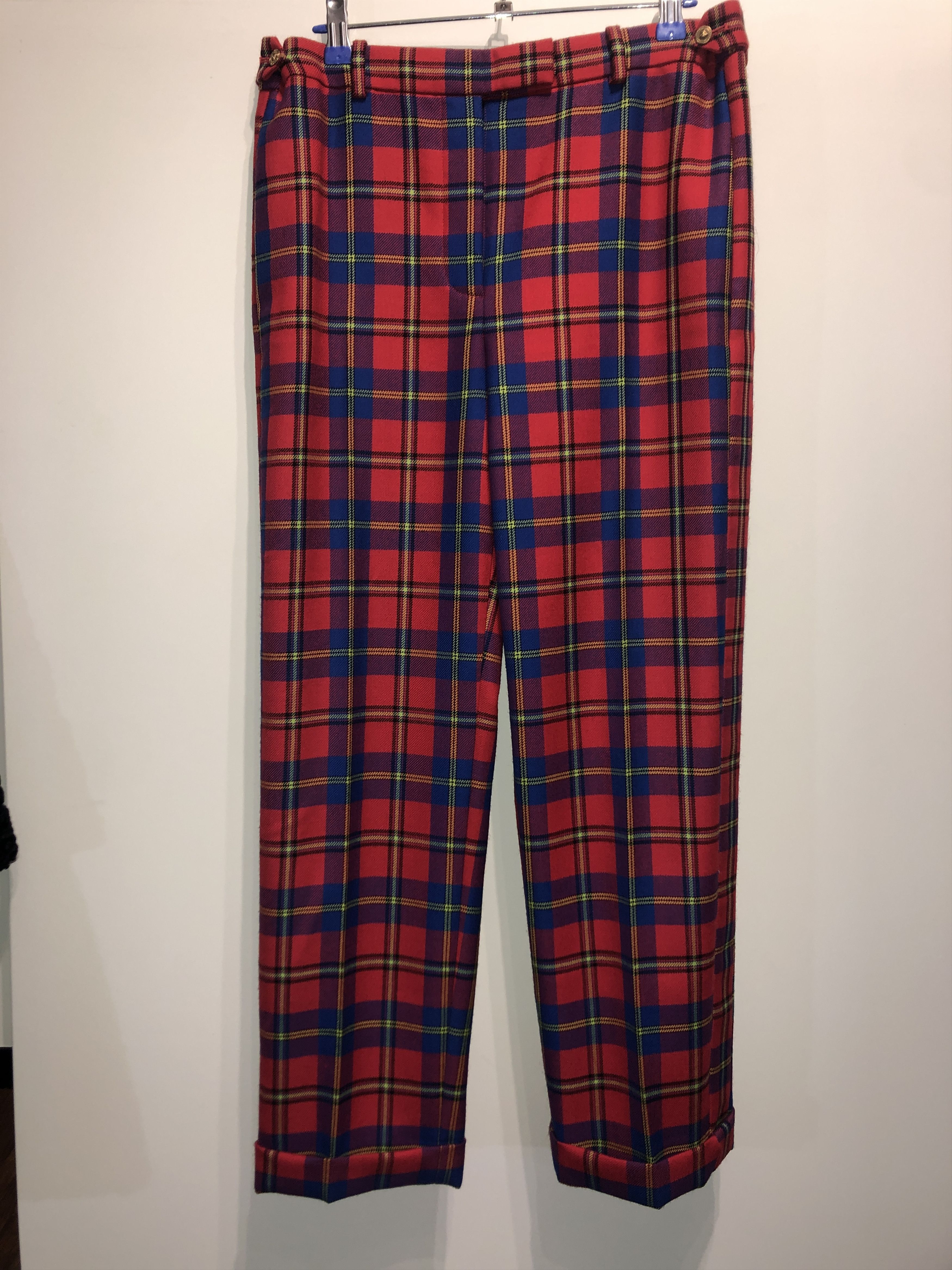 Image of Versace Tartan Wool Trousers, Women's (Size 30)