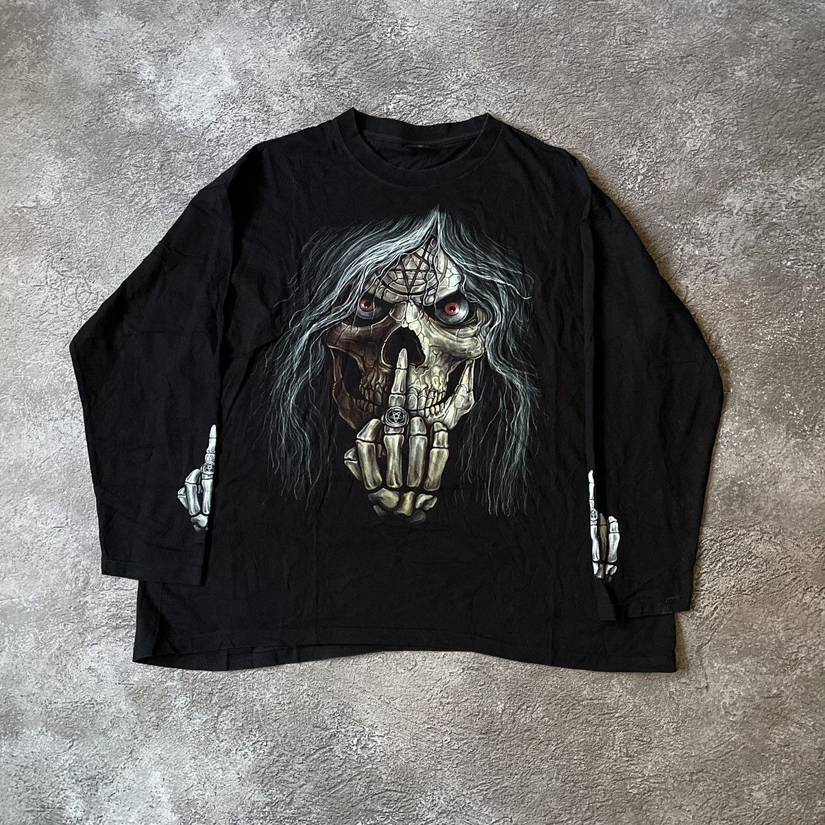 Band Tees Vintage Y2K FUCK MIDDLE FINGER FACE Horror SKELETON 90S Size US M / EU 48-50 / 2 - 2 Thumbnail