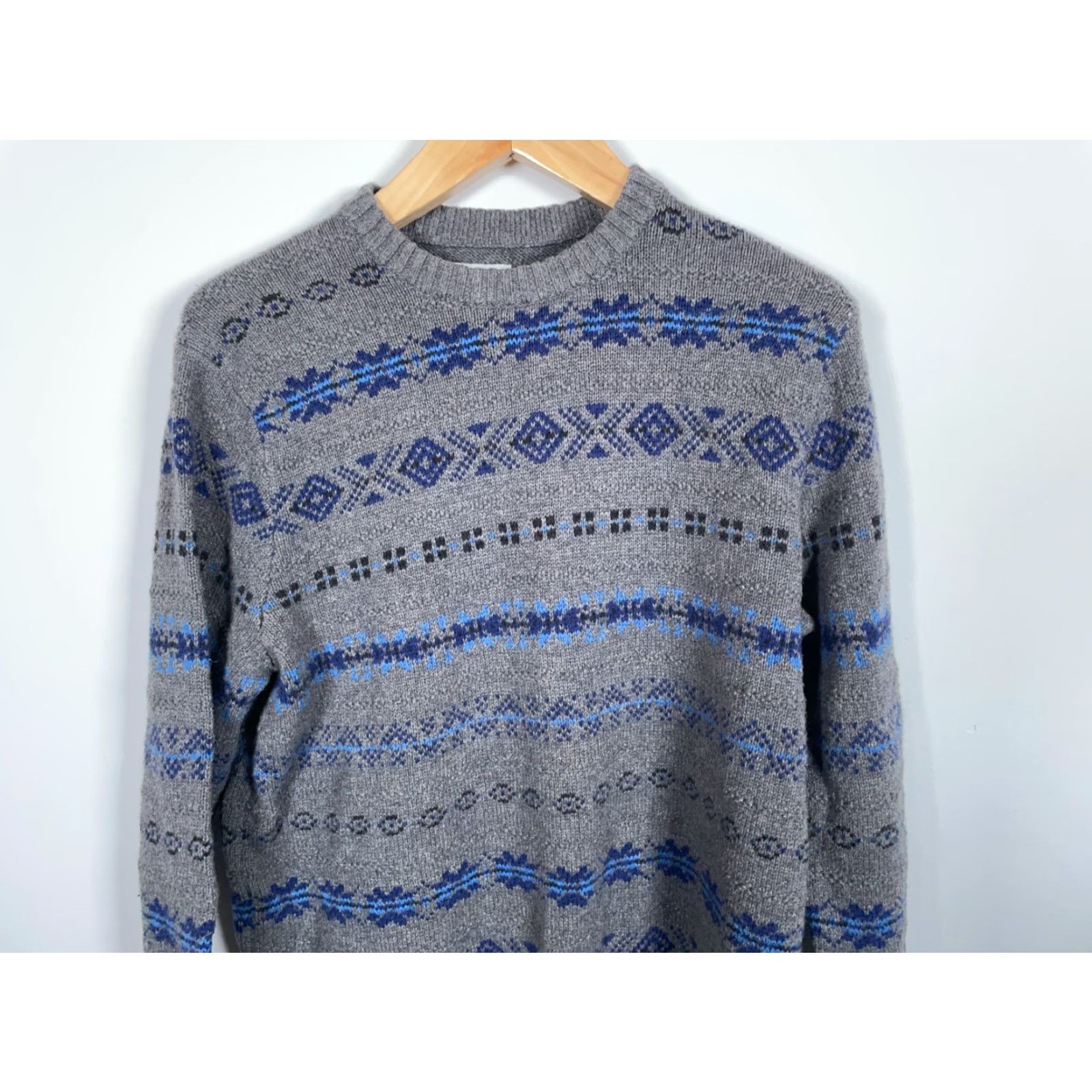Croft & Barrow Croft & Barrow Sweater Men's Large Gray Blue Aztec Pattern Crewneck Lightweight Knit 90s Southwest Mens Size US L / EU 52-54 / 3 - 4 Thumbnail