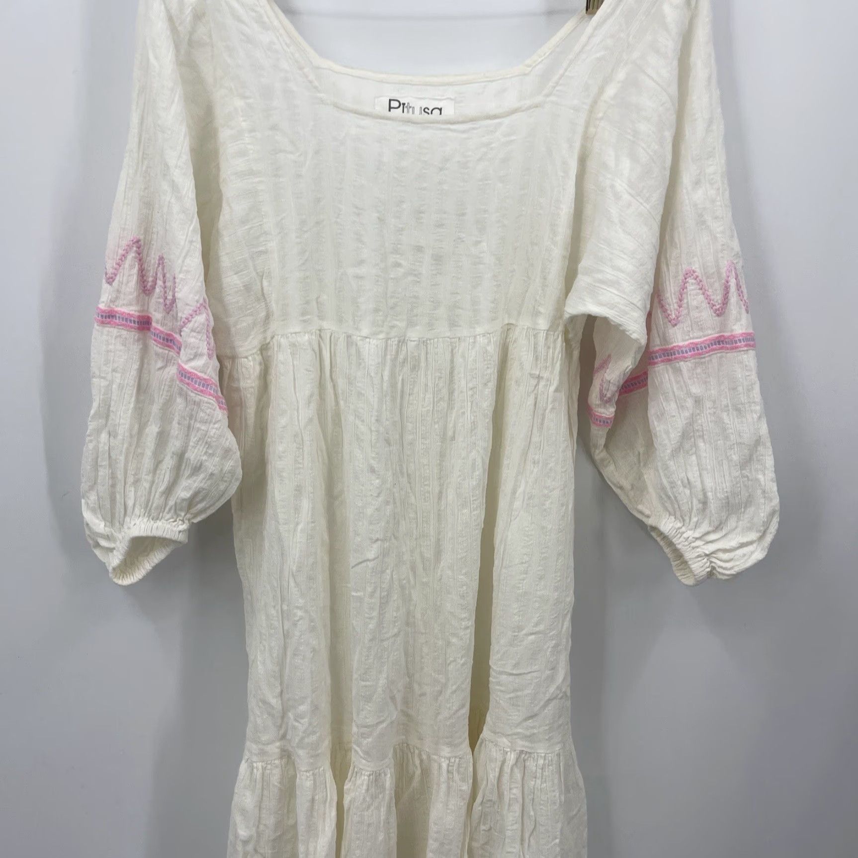 Vintage Pitusa Womens Dress Pitusa Ivory Knit 3/4 Sleeve Embroidered Cottagecore Knee Length L Petite M/L Sh fit Bohemian Beach Summer Holiday Womens Size L / US 10 / IT 46 - 3 Thumbnail
