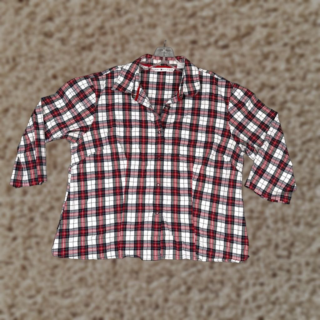Tommy Hilfiger VINTAGE Tommy Hilfiger Shirt Women 16 Red Black White Plaid Button-Up 3/4 Sleeve Adults Regular Size 16 Red Womens Size XXL / US 16-18 / IT 52-54 - 1 Thumbnail