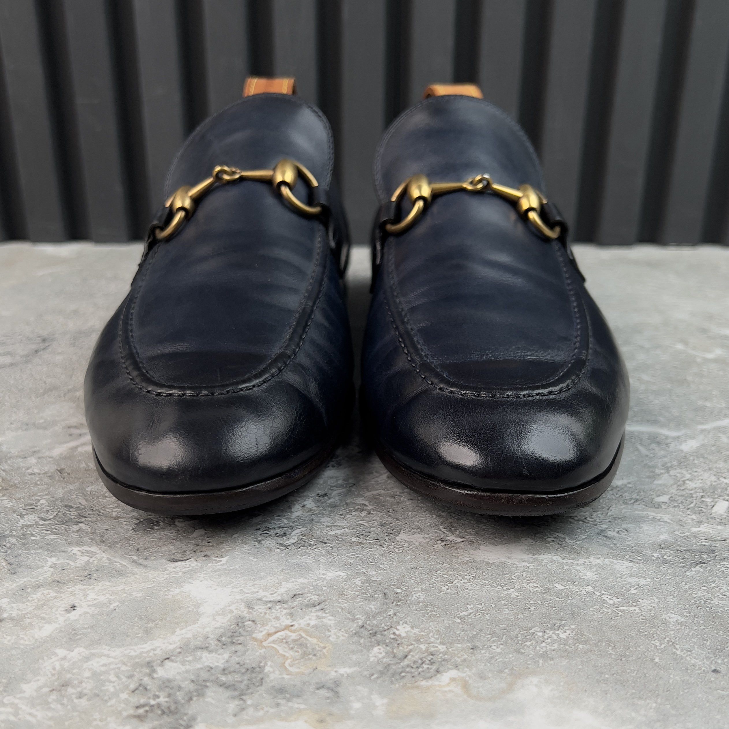 Gucci Jordaan Horsebit Loafers Blue Patina Leather Size US 8 / EU 41 - 3 Thumbnail