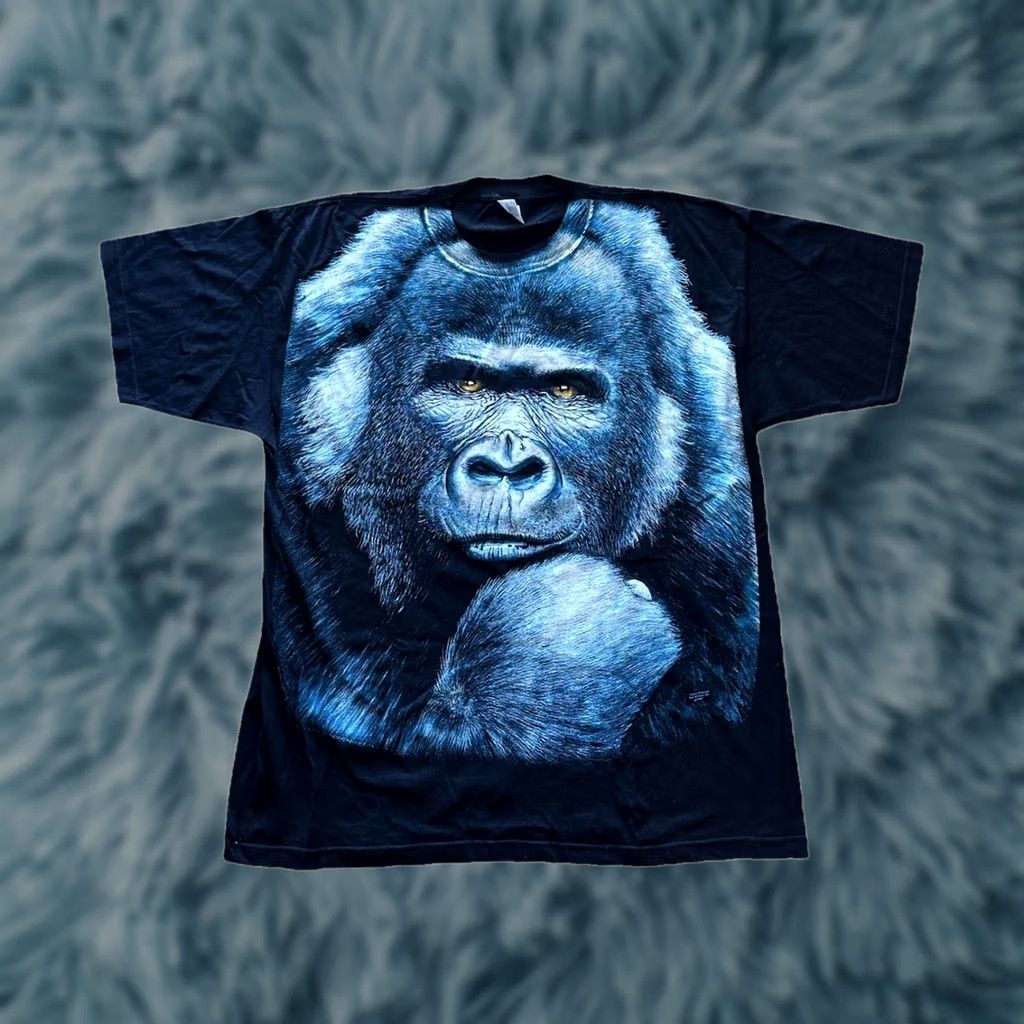 Forever 21 VINTAGE Gorilla Graphic Extinction Is Forever Tee AOP XXL Black 90s Mens Shirt Crew Neck Short Sleeve Murina Size US XXL / EU 58 / 5 - 1 Thumbnail