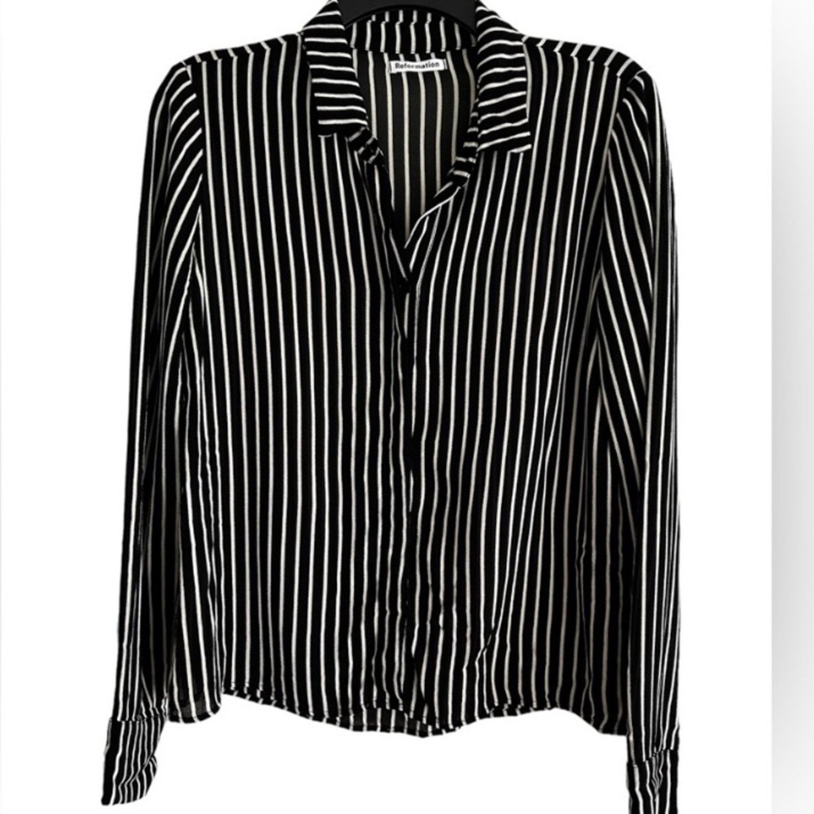 Reformation Reformation Arlington Sheer Striped Blouse Black White S Size S / US 4 / IT 40 - 11 Thumbnail