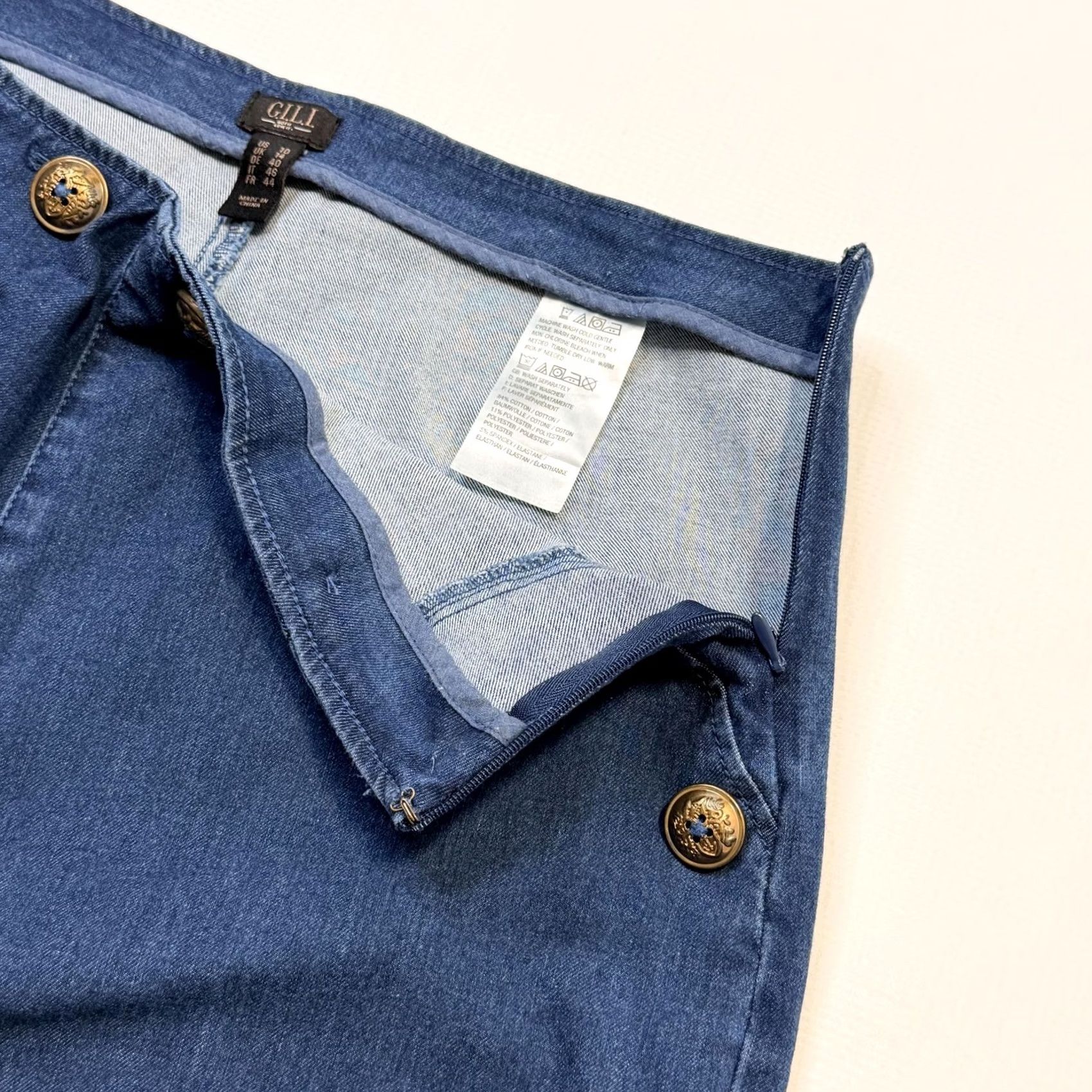 Vintage G.I.L.I. Jeans Womens 10 Blue High Rise Wide Leg Sailor Button Stretch Denim Jeans Size 32" / US 10 / IT 46 - 7 Thumbnail
