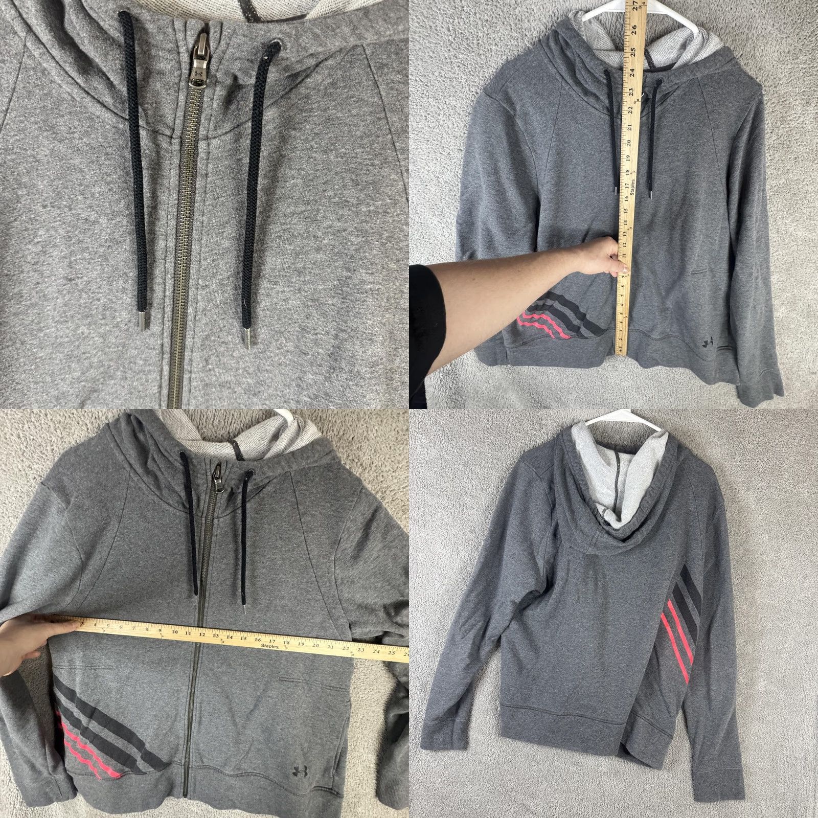Under Armour Under Armour Hoodie Mens 2XL Gray Full Zip Jersey Sweatshirt Stripe Logo Front Pocket Zip Neck Hooded Raglan Sleeves Size US XXL / EU 58 / 5 - 8 Thumbnail