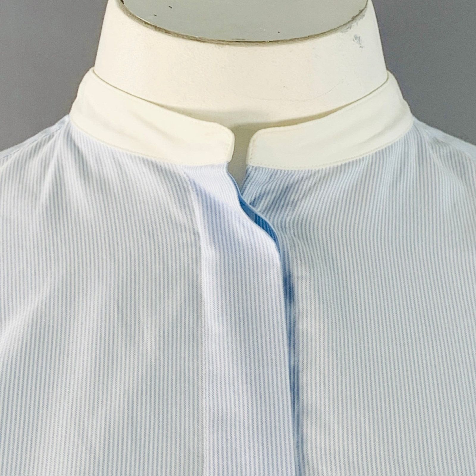 Helmut Lang L Blue White Cotton Stripe Contrast Trim Tuxedo Shirt Size L / US 10 / IT 46 - 2 Thumbnail