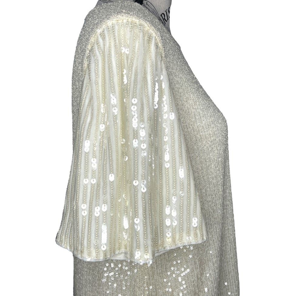 Other Whisper Cream Sequin Sparkly Flutter Sleeve Back Keyhole Top Size L / US 10 / IT 46 - 6 Thumbnail