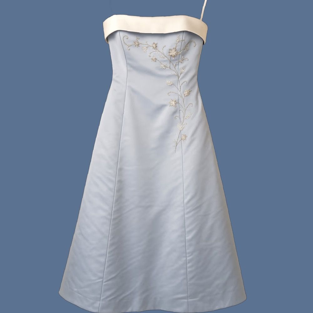 Vintage David's Bridal Princess Dress Wmn 6 Blue Strapless Gown Embroidered Prom Formal Size M / US 6-8 / IT 42-44 - 1 Thumbnail