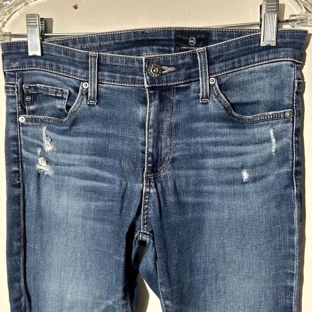 Vintage AG Adriano Goldschmied The Legging Ankle Skinny Jeans Blue Distressed 26R Womens Jeans 5-Pocket Stretch Cotton Blend Zip Button" Size 26" / US 2 / IT 38 - 2 Thumbnail