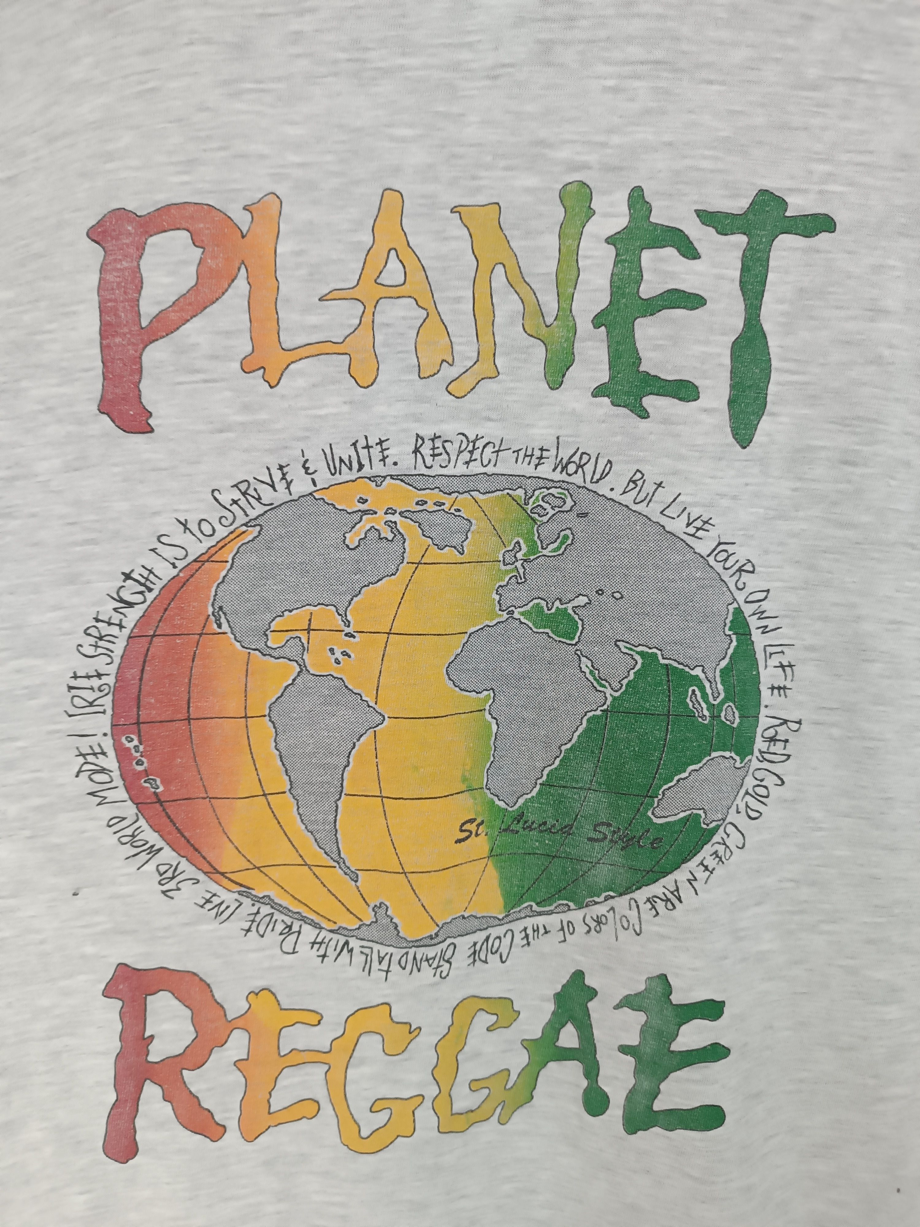Rap Tees THRASHED FADED VINTAGE 90'S PLANET REGGAE GLOBE MARLEY 420 Size US L / EU 52-54 / 3 - 16 Thumbnail