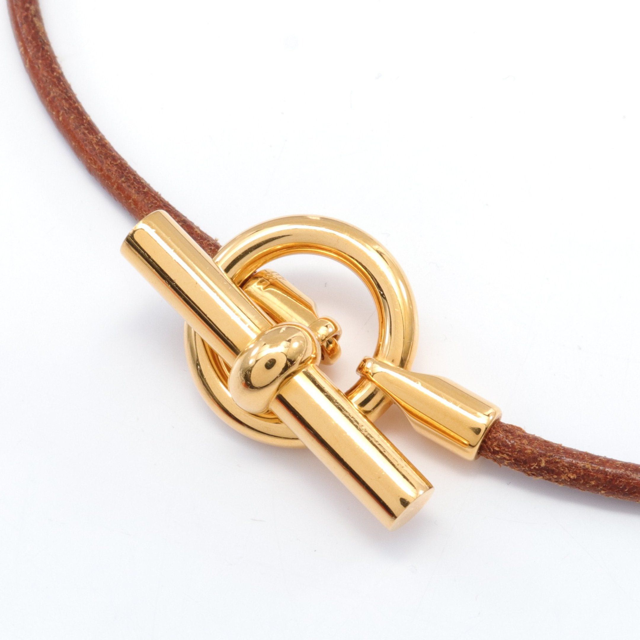 image of Hermes Glennan Double Tour Choker Bracelet Gp Leather Gold Brown, Women's