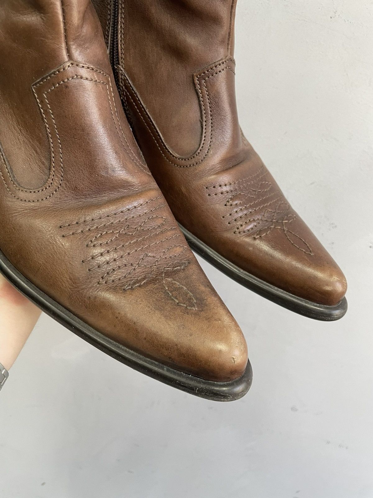 Hedi Slimane Western guidi style Brown Leather Boots y2k Classic retro Size US 10 / EU 43 - 3 Thumbnail