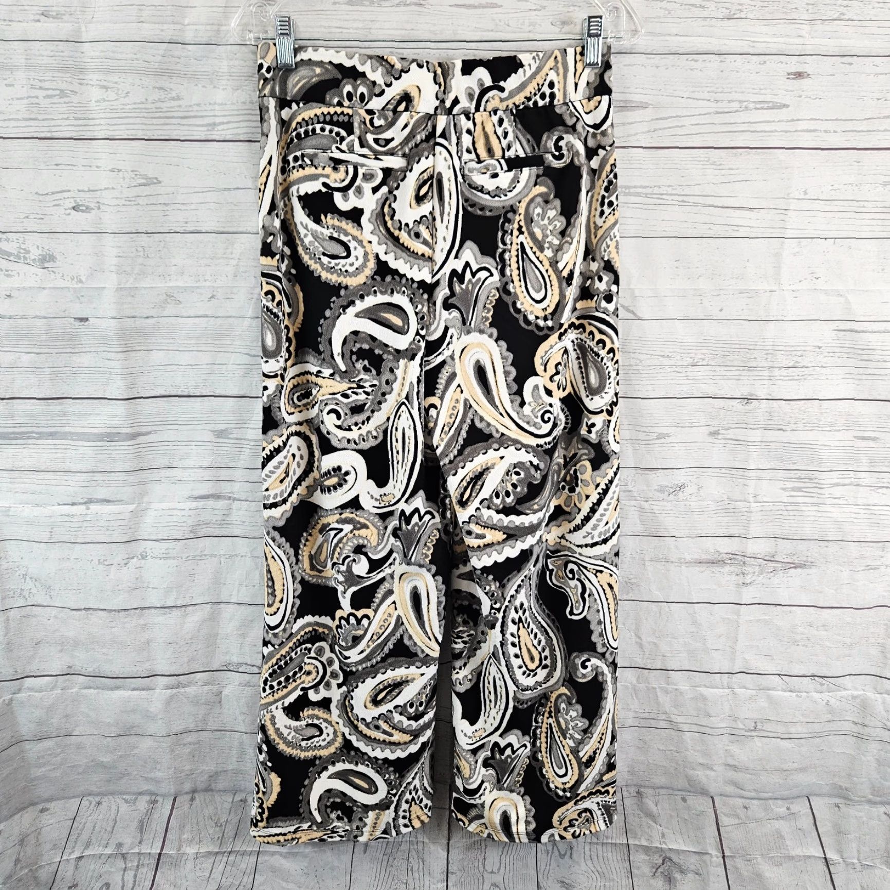 Isaac Mizrahi VINTAGE Isaac Mizrahi Live Womens Pants Paisley Wide Leg Pull On XSP Black White Paisley Size 26" / US 2 / IT 38 - 3 Thumbnail