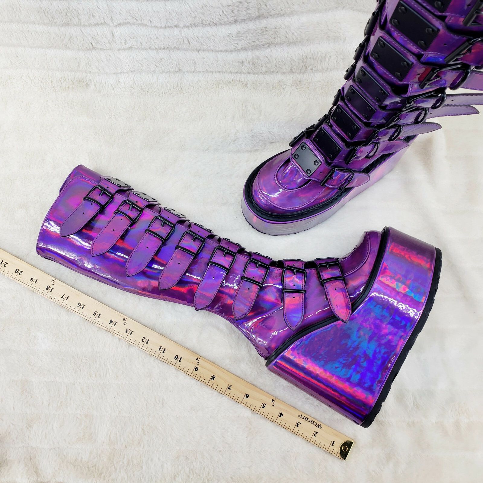 Demonia Cult DEMONIA Swing 815 Purple hologram Goth Punk Knee Boot 5.5" P Size US 7 / IT 37 - 7 Thumbnail