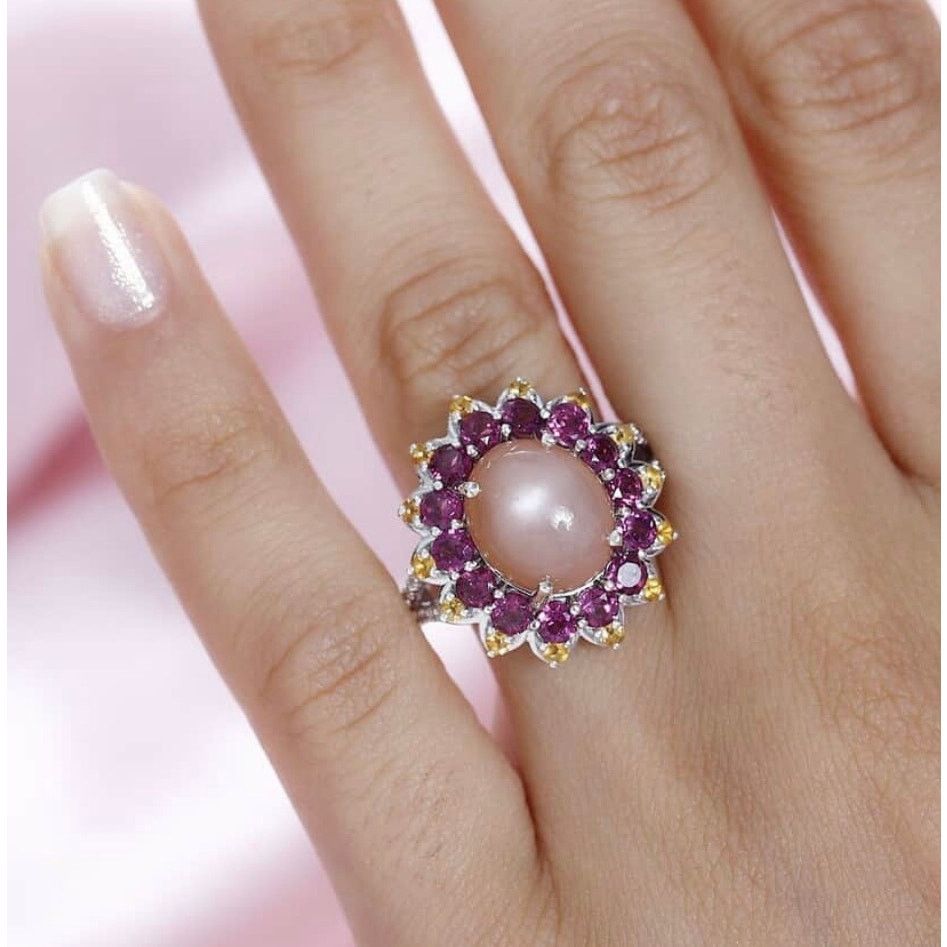 Other Peach moonstone rhodolite ring in sterling silver size 7 Size ONE SIZE - 7 Thumbnail