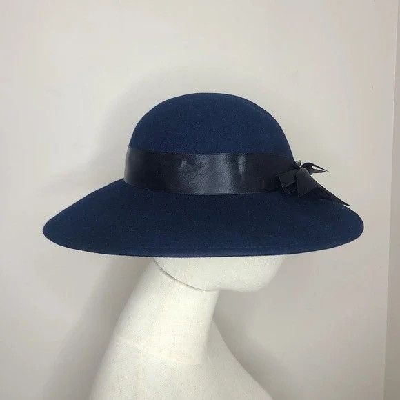 Other Blue Wool Felt Hat With Black Bow Size ONE SIZE - 2 Thumbnail