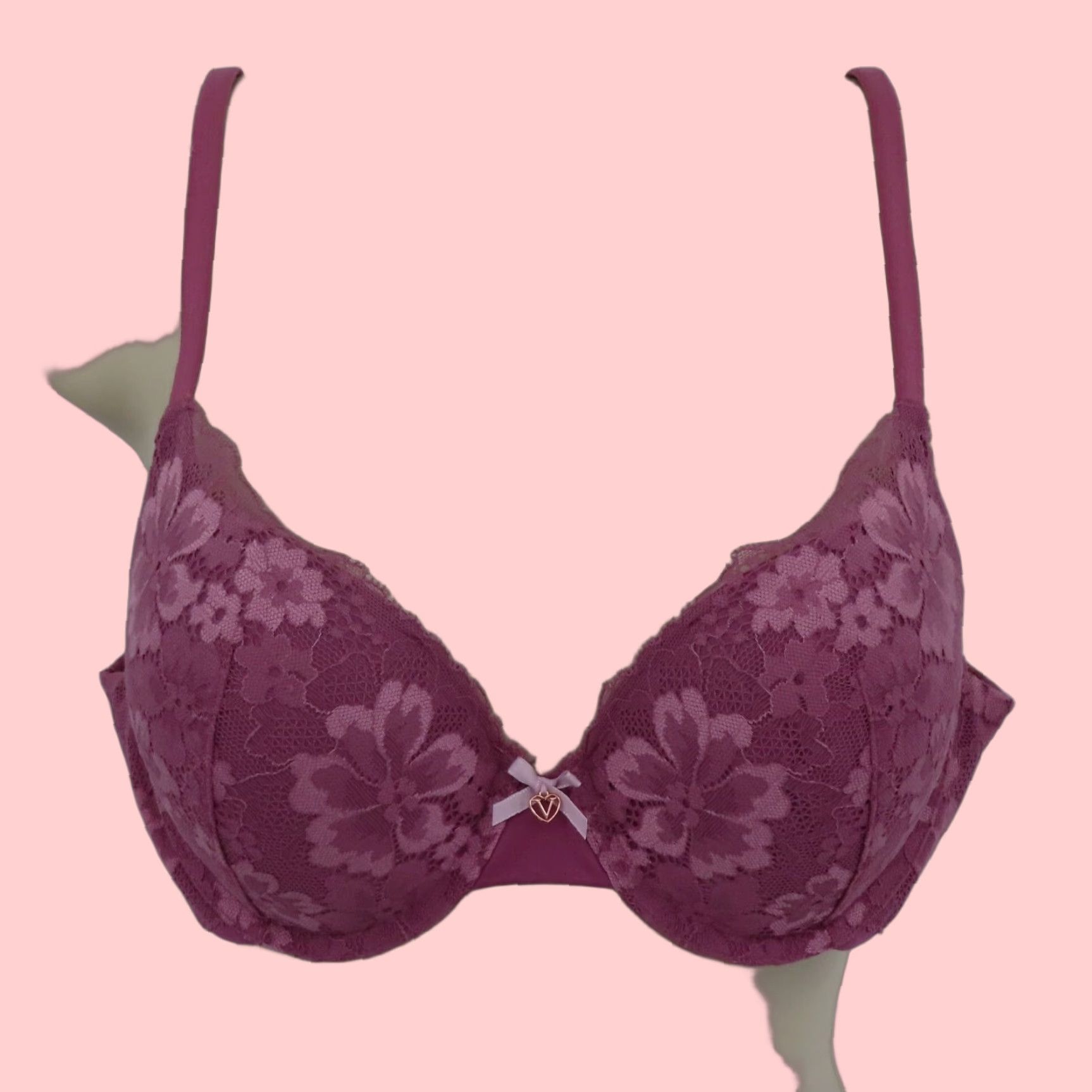 Victorias Secret Victoria's Secret 34C Body By Victoria Purple Lace Padded Push Up Bra Womens