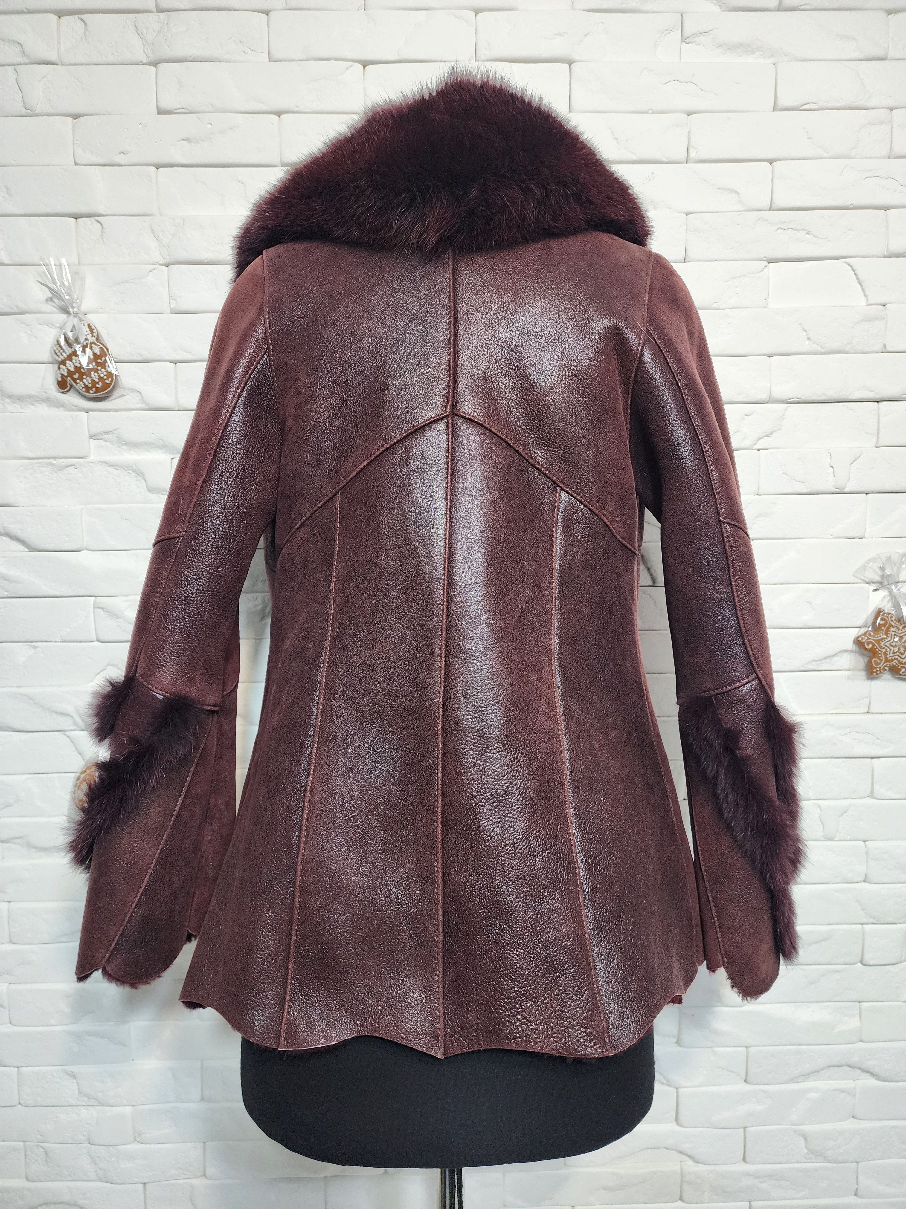 Genuine Leather Women's Brown Sheepskin Coat: Genuine Fur Collar Size M / US 6-8 / IT 42-44 - 4 Thumbnail