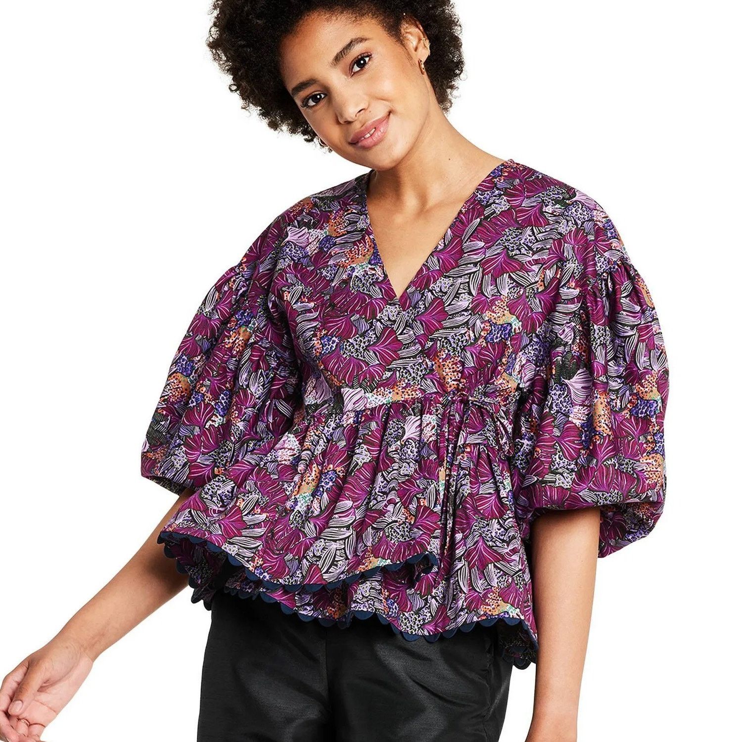 Target Basics Kika Vargas x Target Purple Coral Reef Scallop Edge Wrap Top Size S / US 4 / IT 40 - 1 Thumbnail