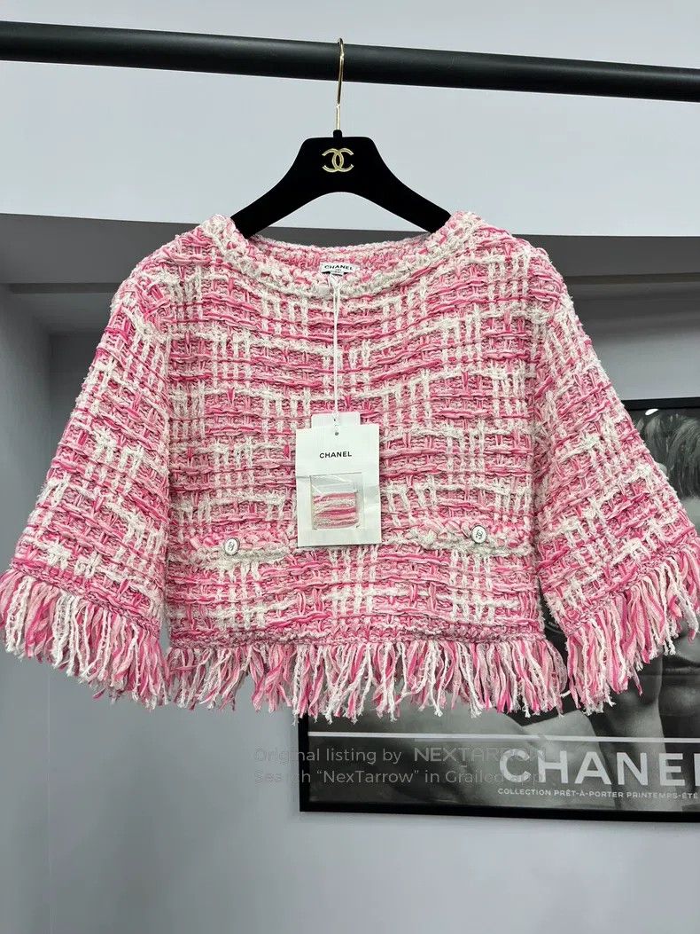 Chanel Chanel 24P pink tweed tassel long sleeves Size XXS / US 00 / IT 34 - 1 Thumbnail
