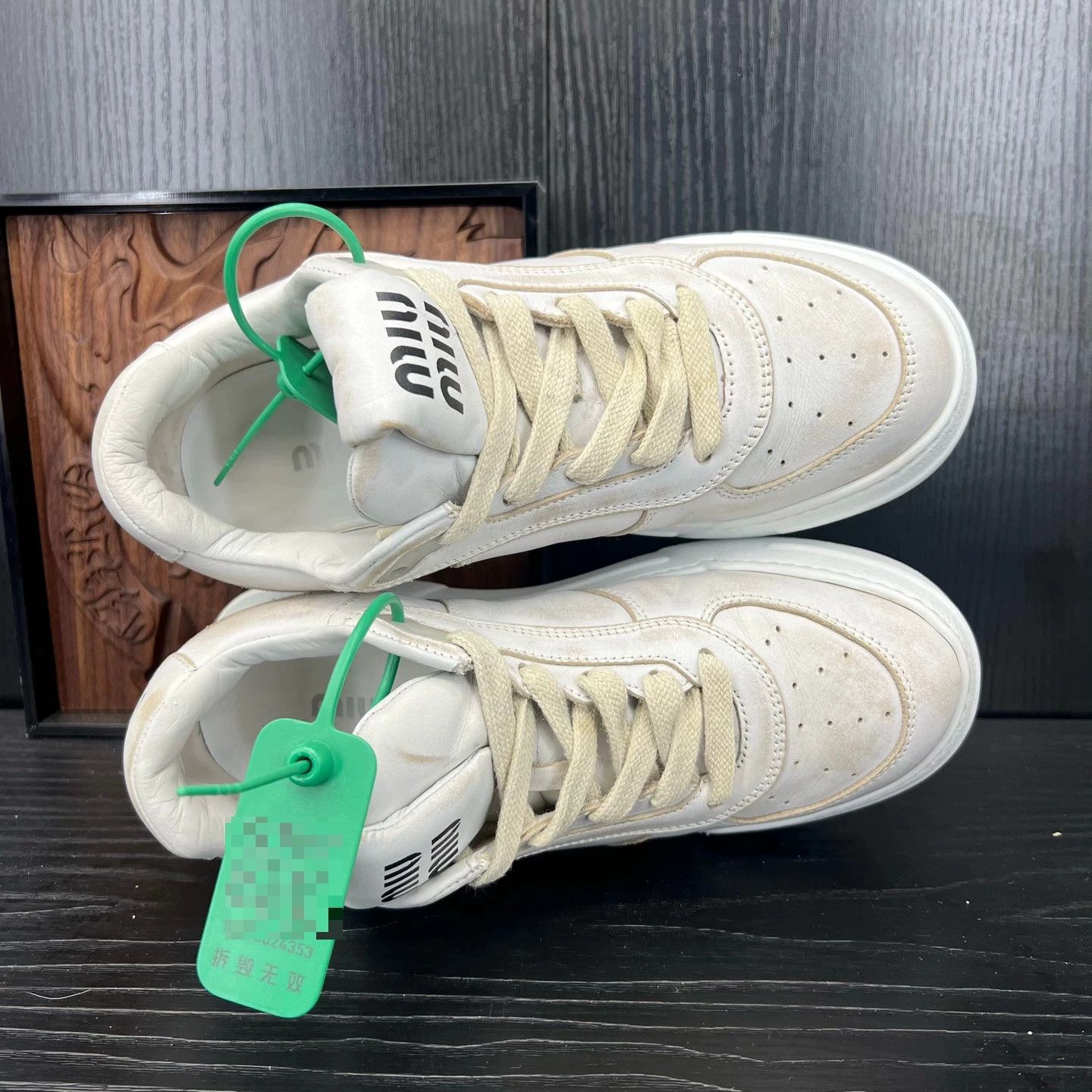 Miu Miu MIU MIU Leather Distressed Sneakers Women's 36 Size US 5.5 / IT 35.5 - 3 Thumbnail