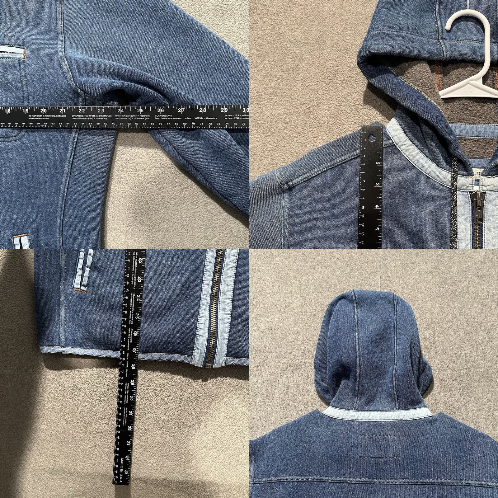 Vintage 32 Bar Blues Jacket Mens Large Blue Hooded Full Zip Lined Casual Spring Fall Size US L / EU 52-54 / 3 - 9 Thumbnail