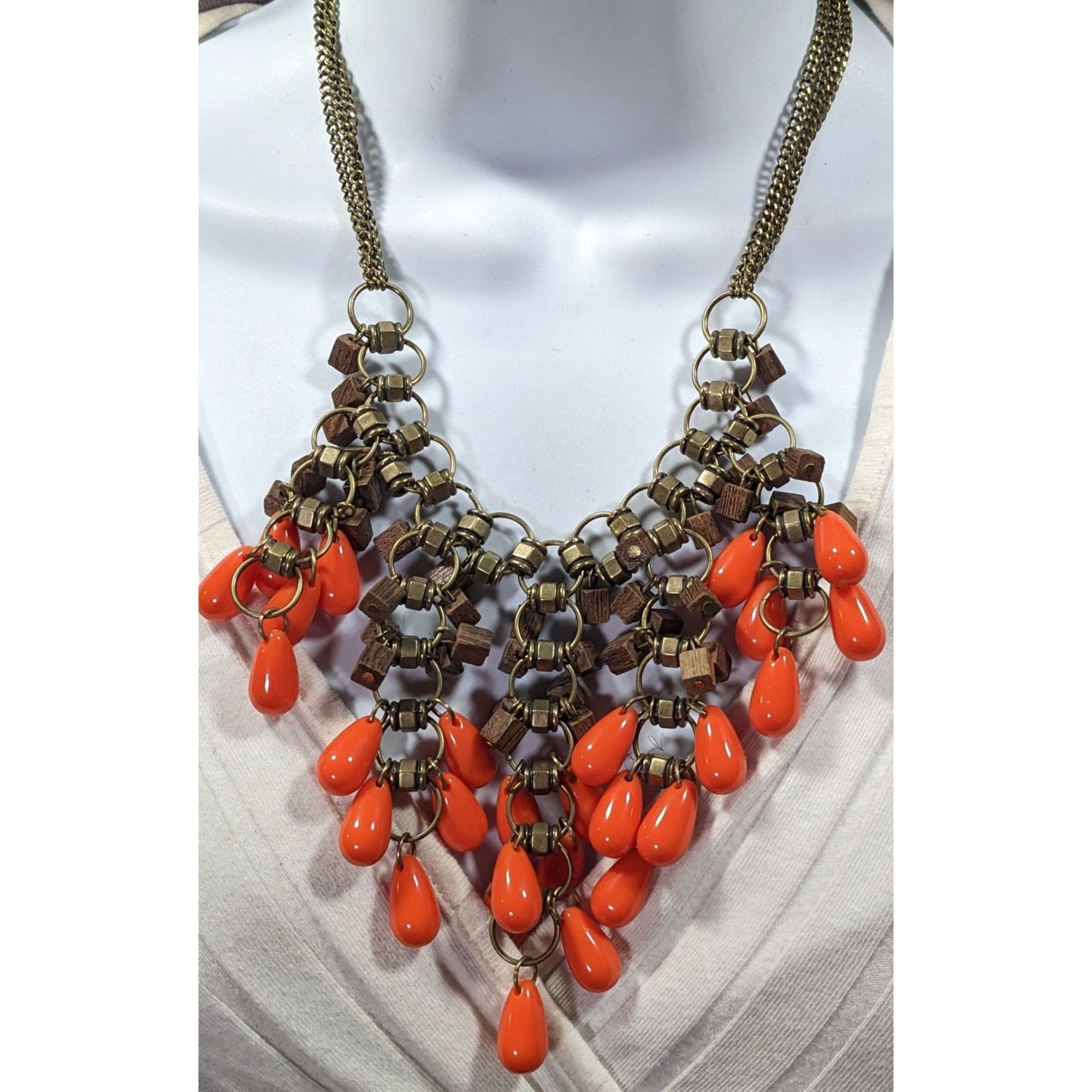 Other Vintage Bohemian Beaded Fringe Wood And Acrylic Bib Necklace Size ONE SIZE - 4 Thumbnail