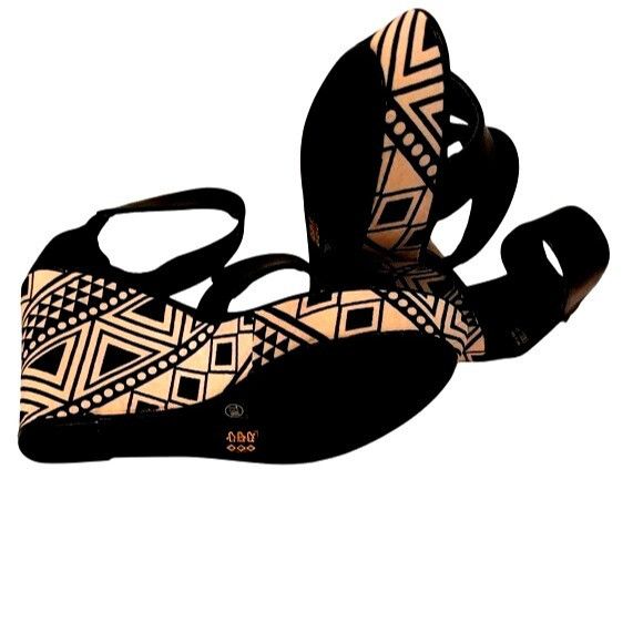 Other Black & White Geometric Pattern Wedge Sandals With Ankle Str Size US 8 / IT 38 - 5 Thumbnail
