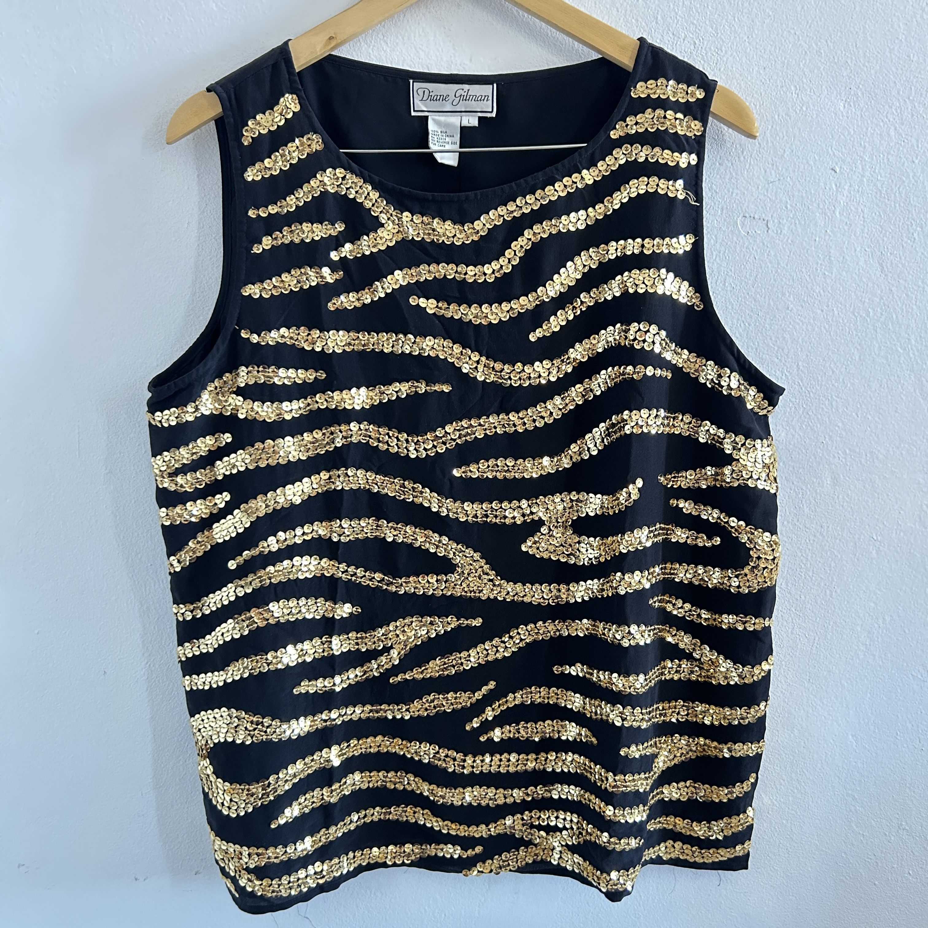 Vintage Vintage Silk Sequin Top, Black Gold Zebra Print Size L / US 10 / IT 46 - 8 Thumbnail