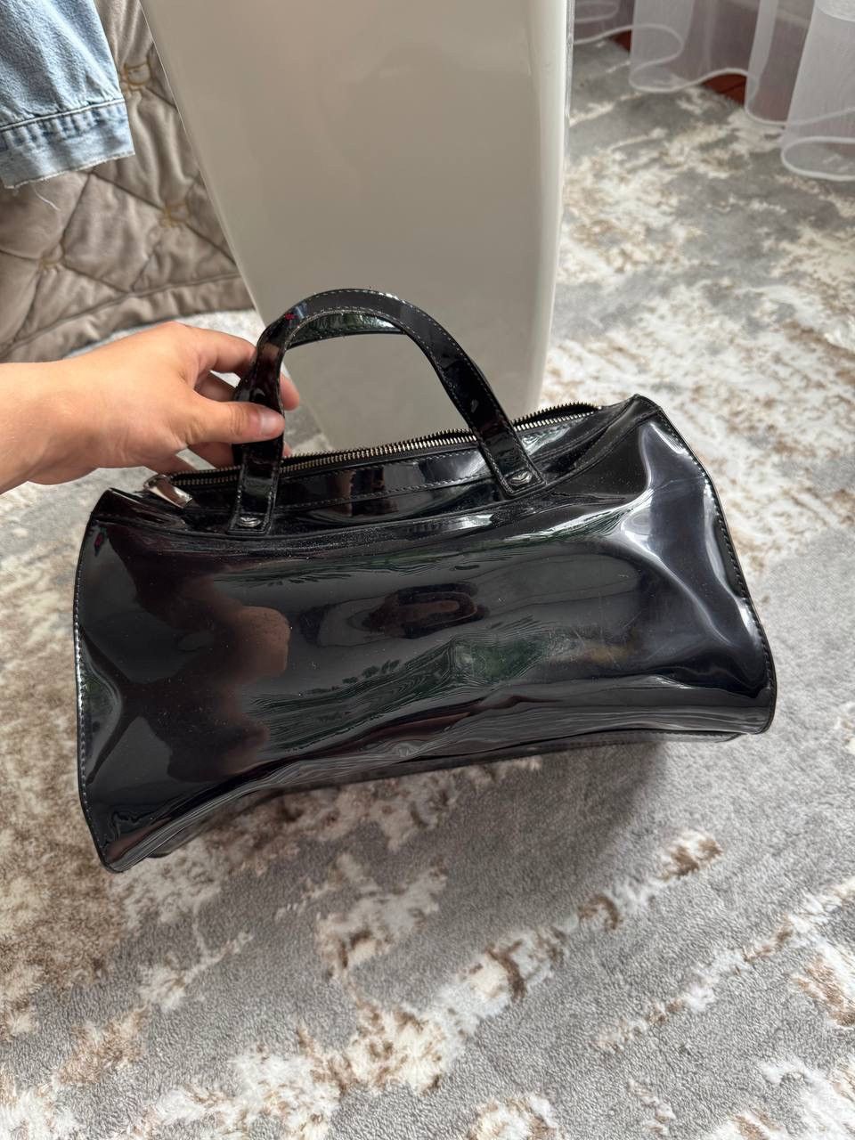 Emporio Armani Armani Jeans Black Patent Handbag Tote Bag Icon Logo Size ONE SIZE - 2 Thumbnail