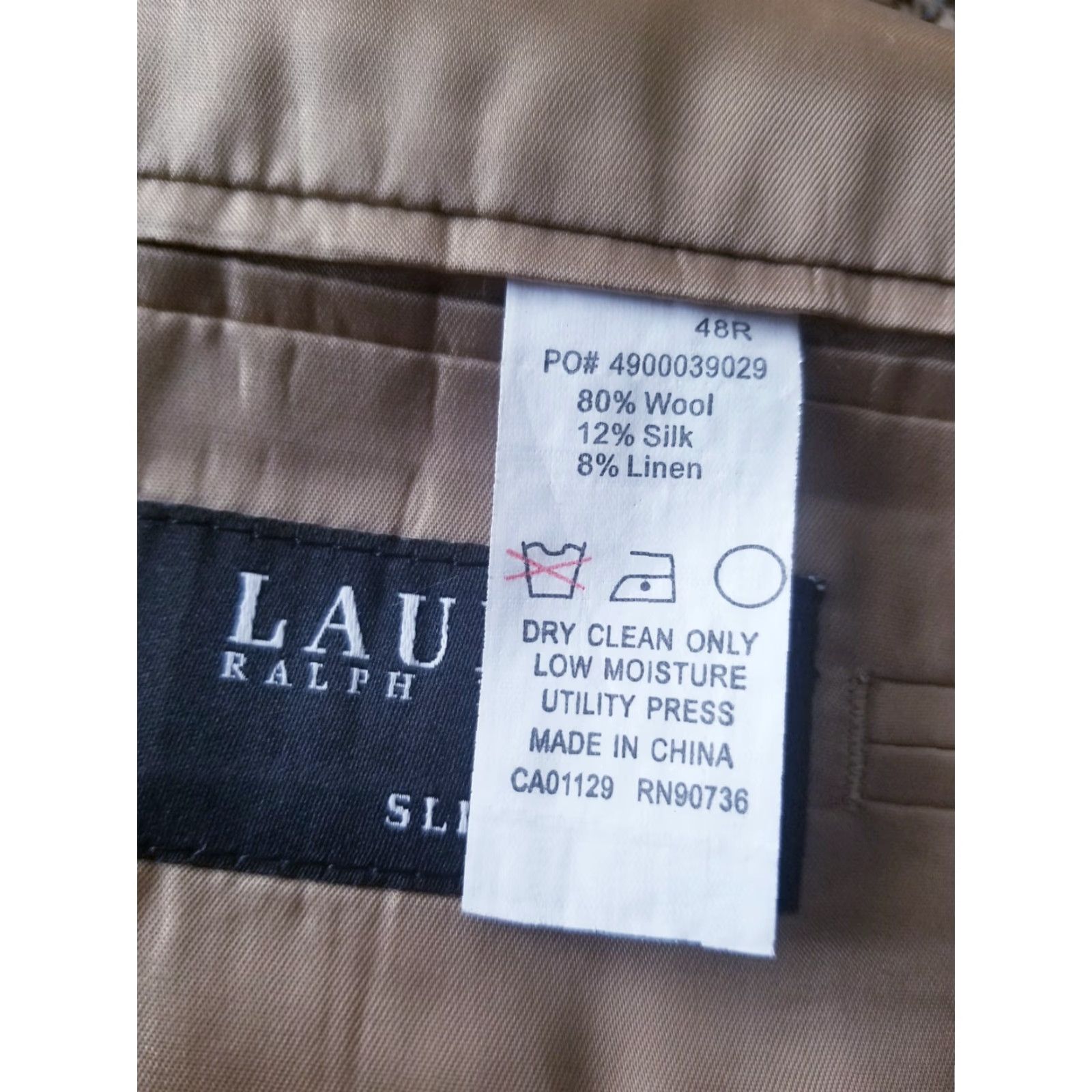 Ralph Lauren Sport Coat Jacket Blazer 48R Slim Silk Wool Linen Glen Plaid Tweed Notch Lapel Two Button Single-Breasted Men Vintage: No