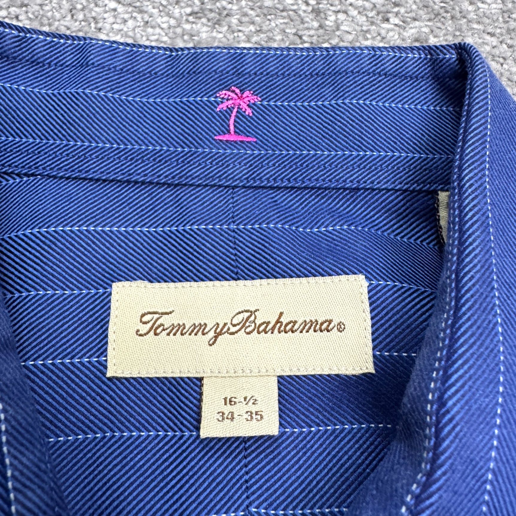 Tommy Bahama VINTAGE Tommy Bahama Button-Up Shirt Mens Regular Blue Striped Herringbone Classic 16.5 34/35 SS? Size US S / EU 44-46 / 1 - 6 Thumbnail