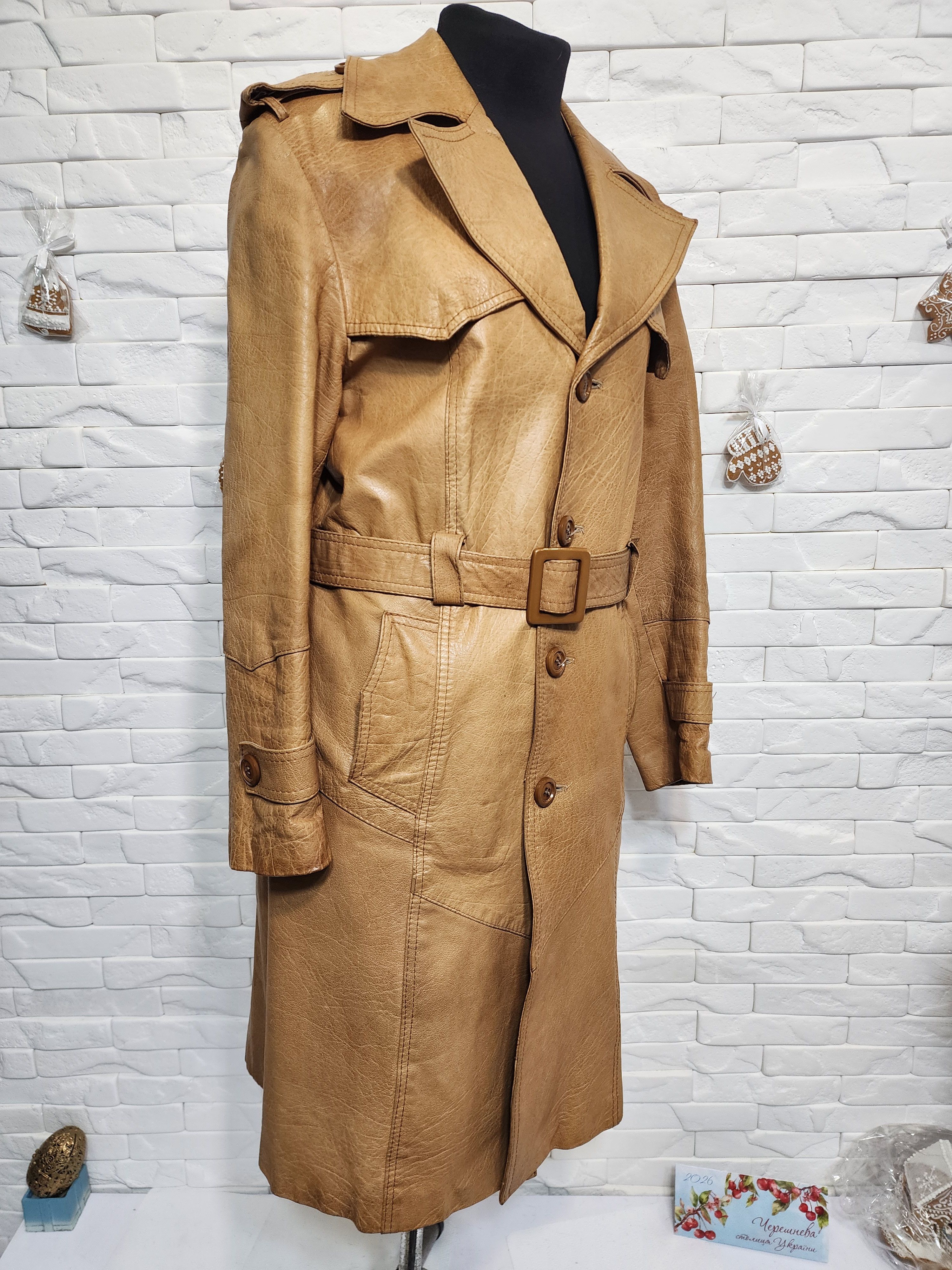 Genuine Leather Brown Genuine Leather Men's Coat with Belt Size US L / EU 52-54 / 3 - 3 Thumbnail