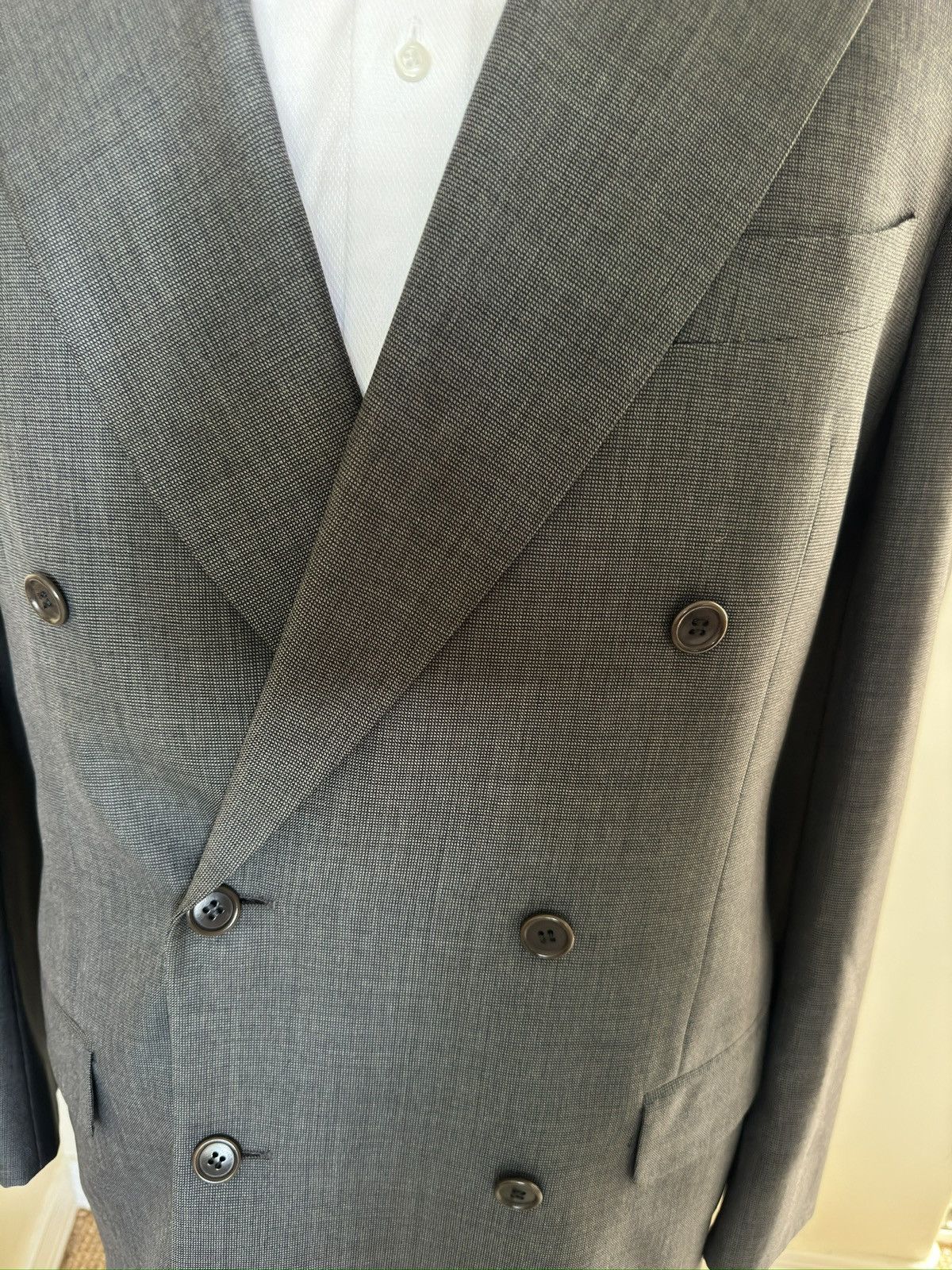 Bergdorf Goodman × Valentino Valentino Made In Italy DB Peak Lapel Wool Suit in Grey 40L Size 40L - 5 Thumbnail