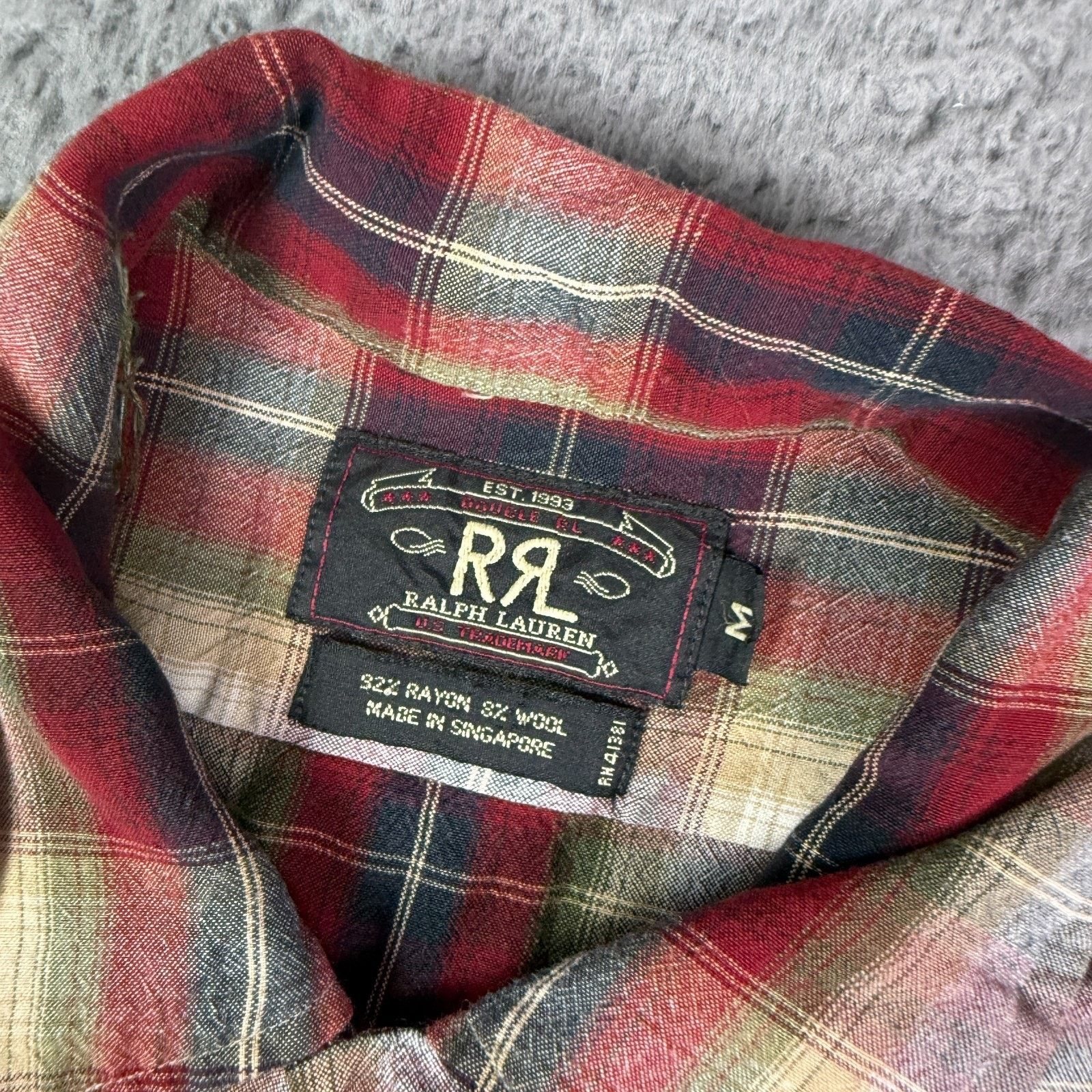 RRL Ralph Lauren × Ralph Lauren RRL Ralph Lauren Shirt Rayon Wool Loop Collar Shadow Plaid Size US M / EU 48-50 / 2 - 3 Thumbnail