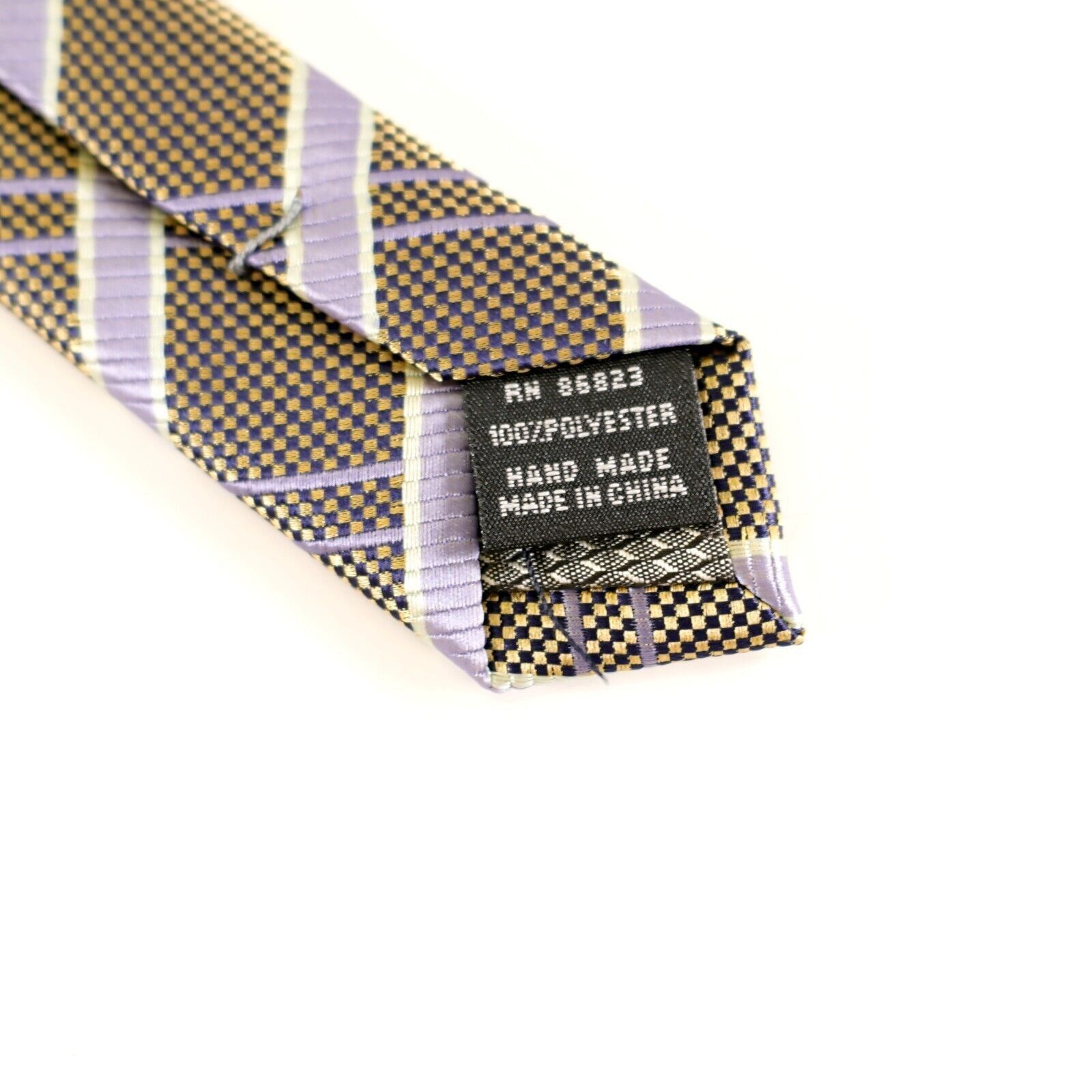 Haggar Haggar Black Gold Check Purple Striped Woven Polyester Tie Size ONE SIZE - 6 Thumbnail