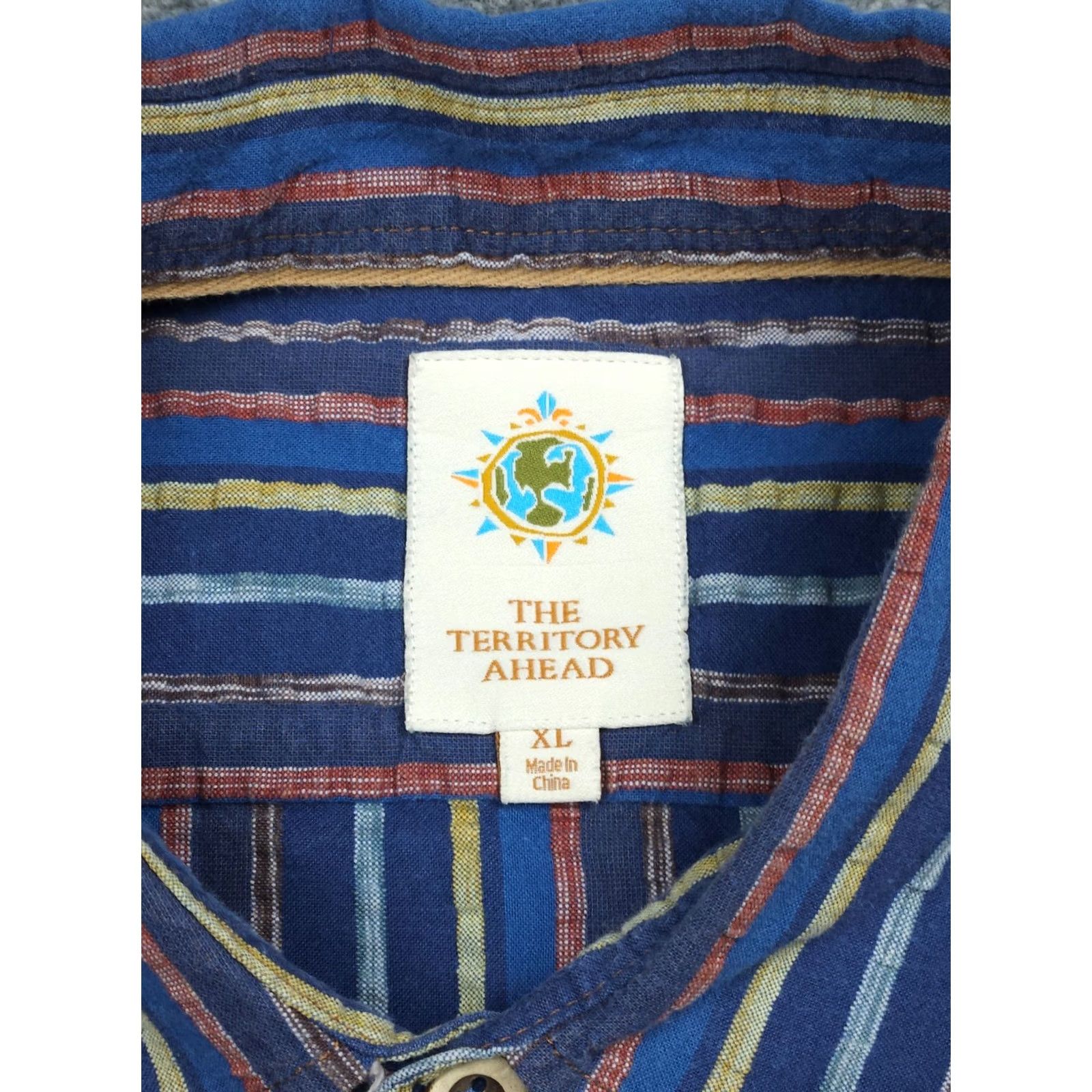 The Territory Ahead Territory Ahead Shirt Men's XL Blue Striped Abstract Woven Button Short Sleeve Size US XL / EU 56 / 4 - 5 Thumbnail