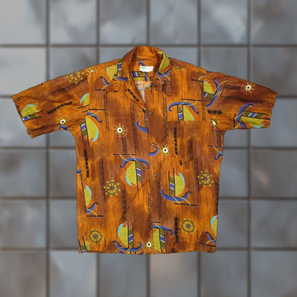Vintage VINTAGE Hookano Men's Hawaiian Shirt Short Sleeve Casual Summer 60s 70s Tropical Orange Size US M / EU 48-50 / 2 - 1 Thumbnail