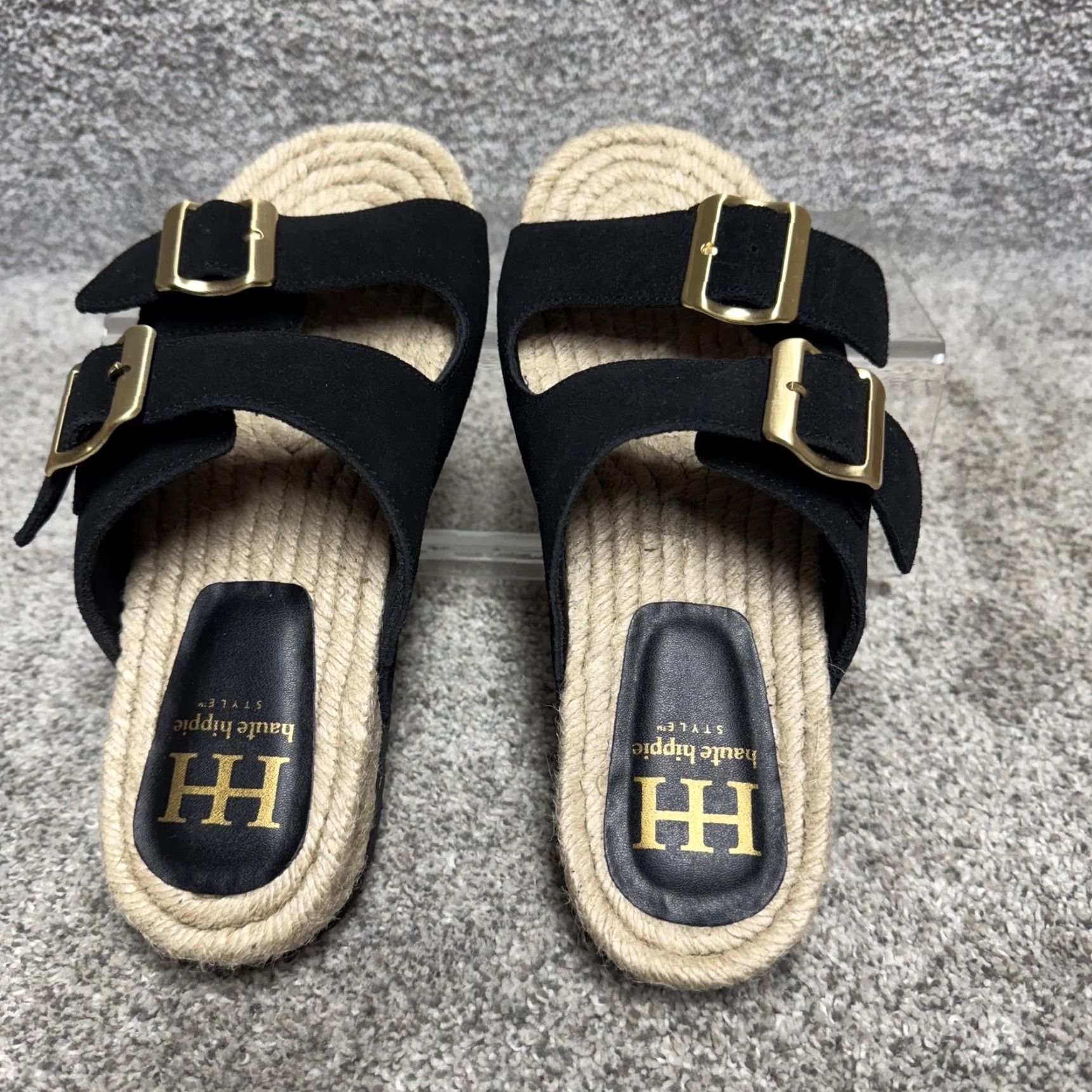 Haute Hippie Haute Hippie Womens Sandals Black 6.5 M Double Buckle Espadrille Slidess Size US 7 / IT 37 - 5 Thumbnail