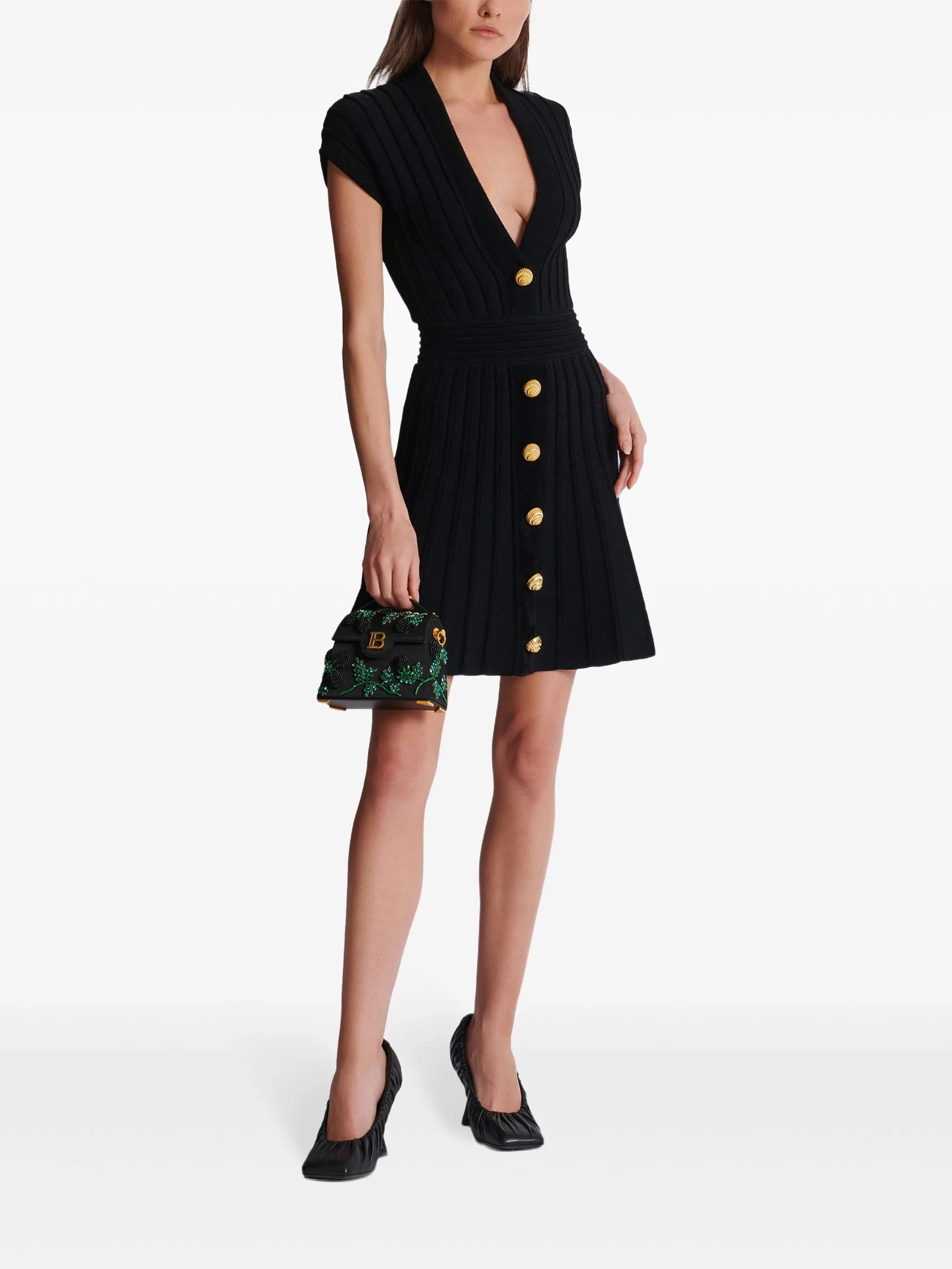 Balmain o1s1wg111025 Velvet Mini Dress in Black Size L / US 10 / IT 46 - 2 Thumbnail