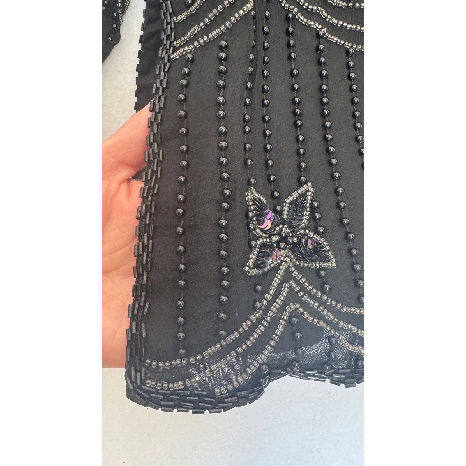 Vintage 1990s Papell Boutique Silk Beaded Sequin Top Black S/M Size S / US 4 / IT 40 - 8 Thumbnail